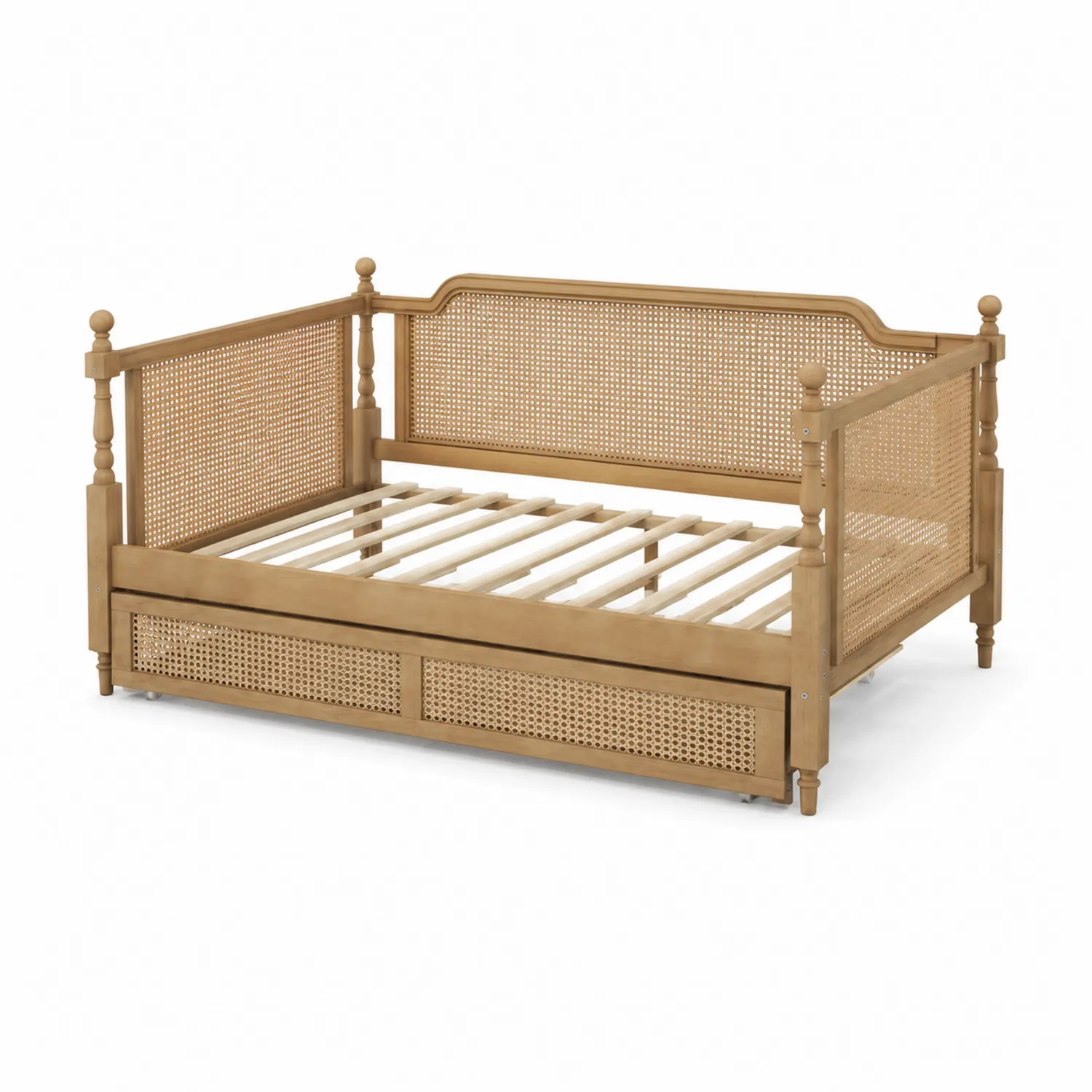 Łóżko dzienne drewniane z rattanem naturalnym 200x90 cm Brązowy