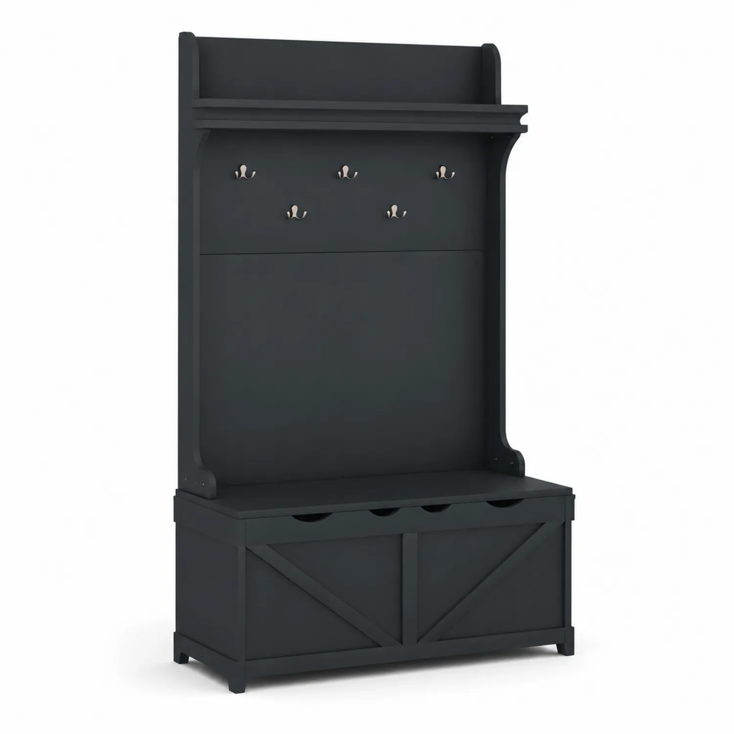 Wieszak czarny z płyty MDF z półką i schowkiem, 180 cm