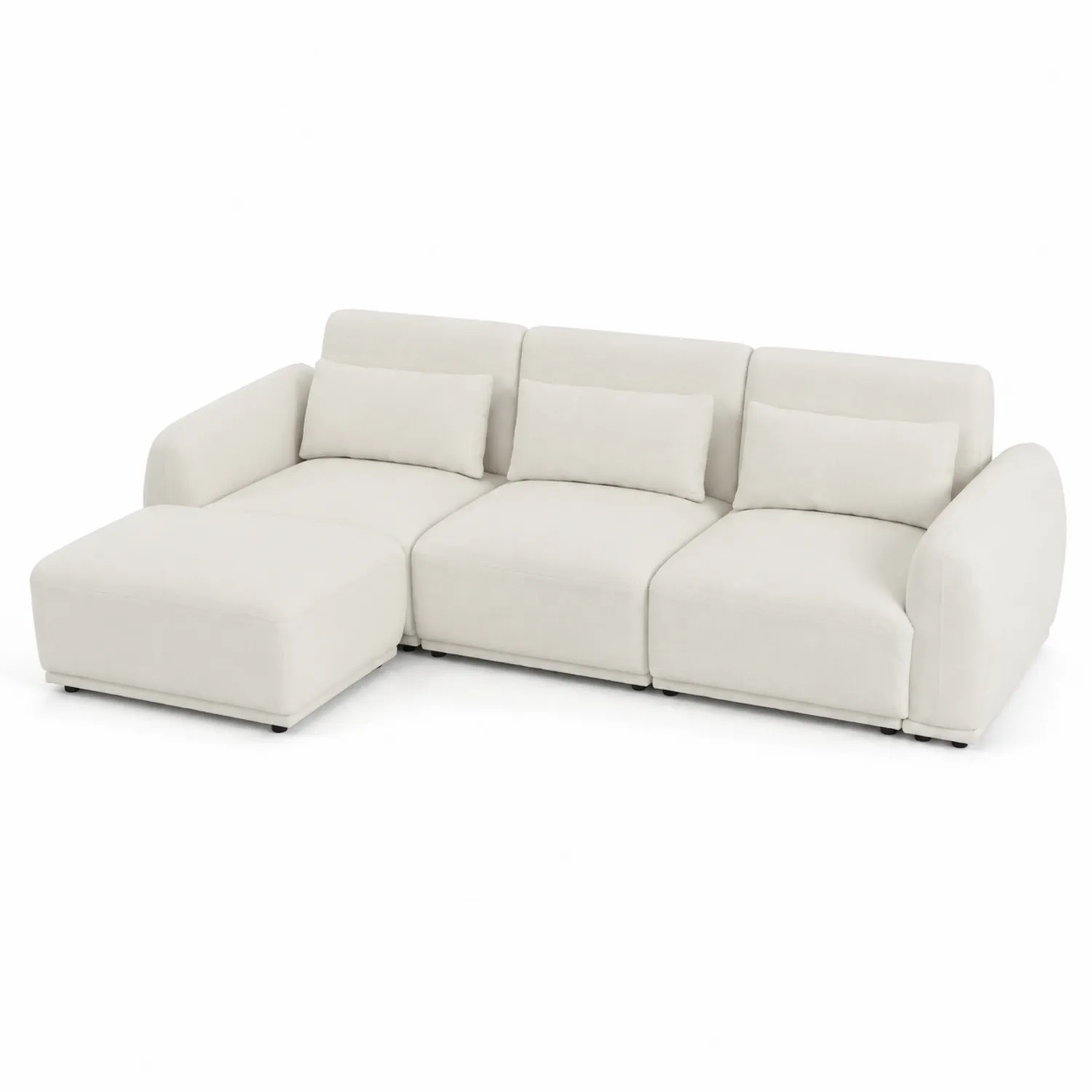 Sofa narożna z tapicerką z mikrofibry i poduszkami, kolor Kremowy