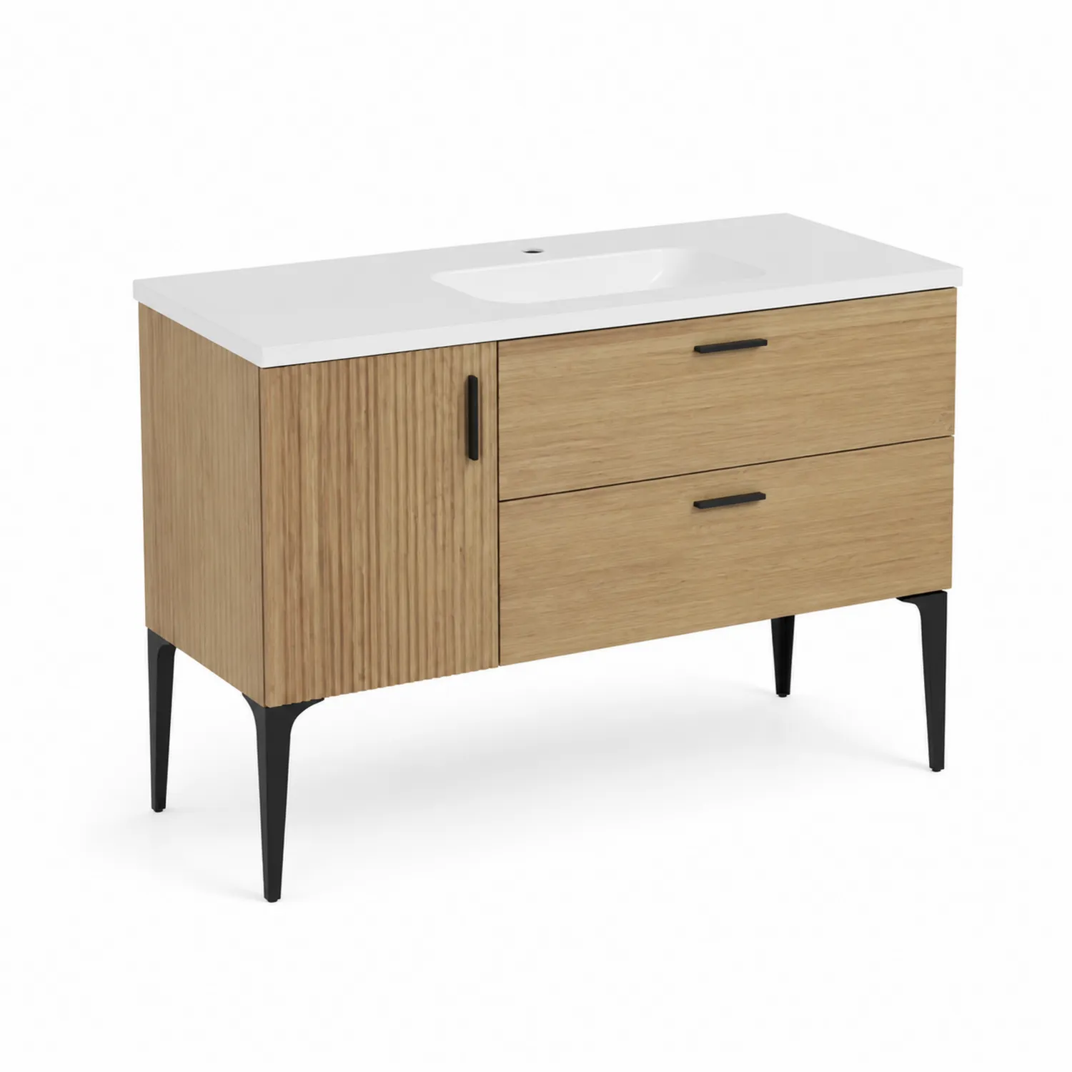 Szafka pod umywalkę z drewna dębowego z umywalką z ceramiki 120x80x45 cm Dąb/Czarny
