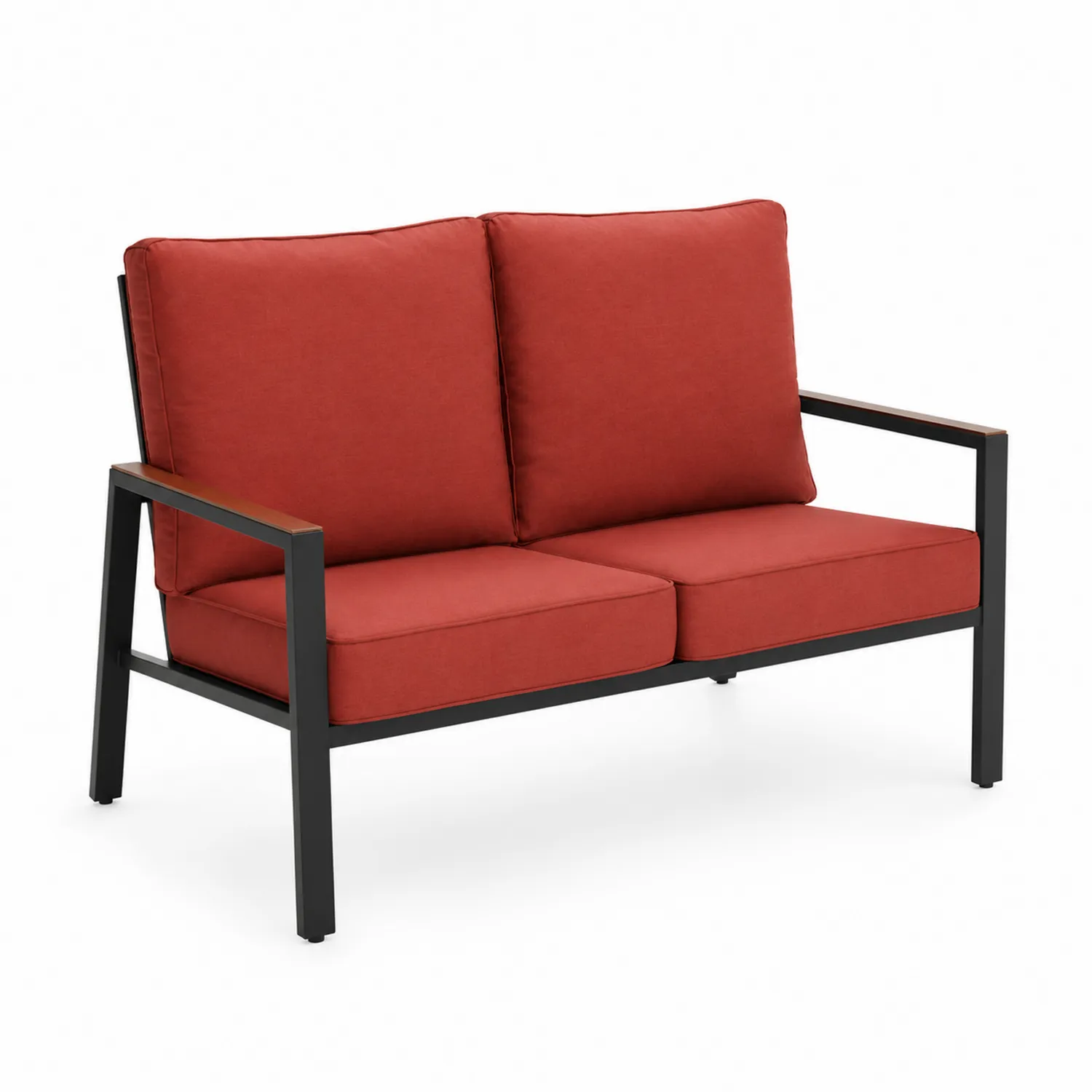 Sofa metalowa z czerwoną tapicerką 150x80x85 cm