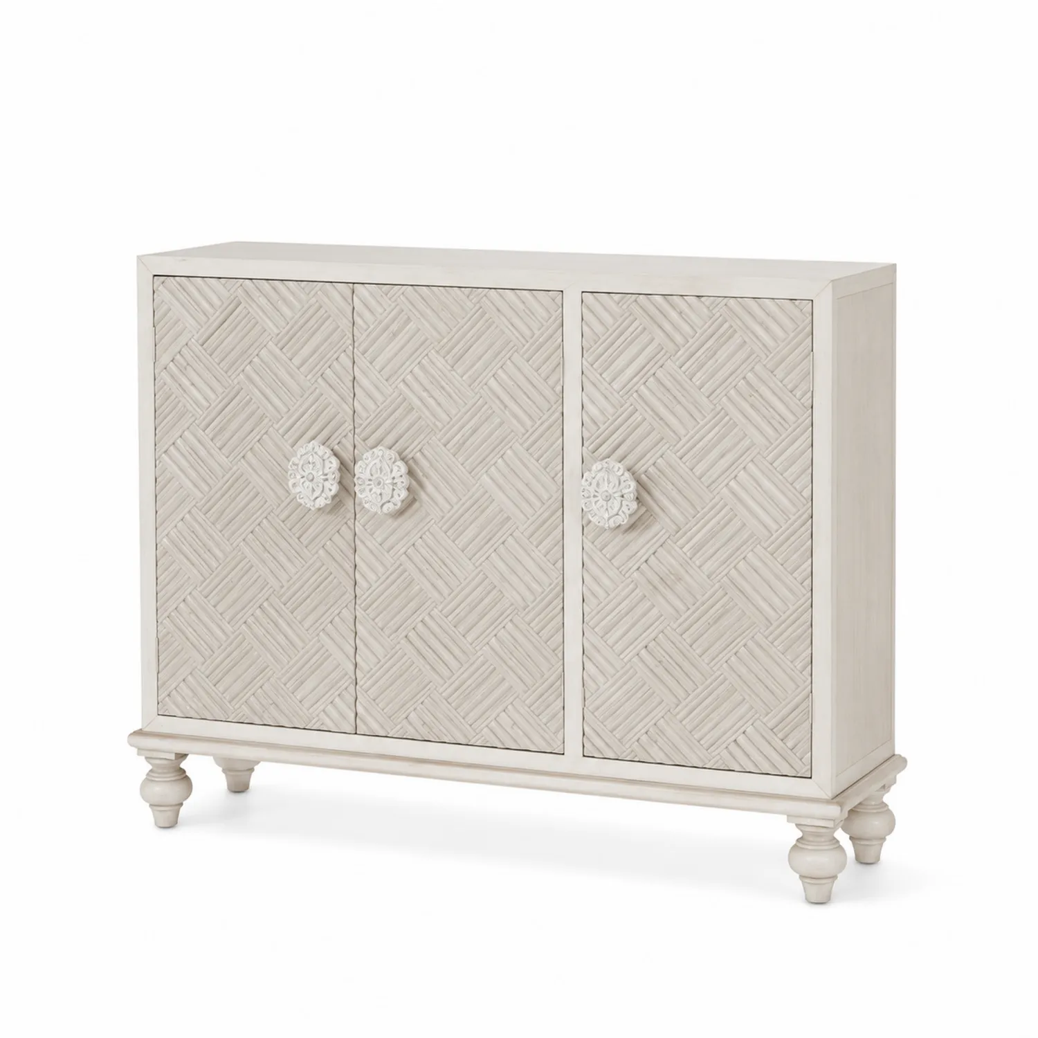 Holz Sideboard mit Verzierungen Creme 120x40x90cm