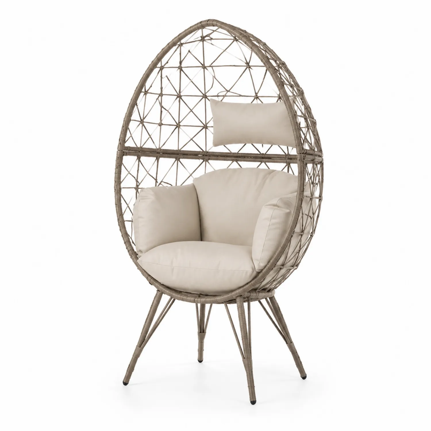 Outdoor Stuhl aus Kunstharzgeflecht mit Kissen Braun/Beige