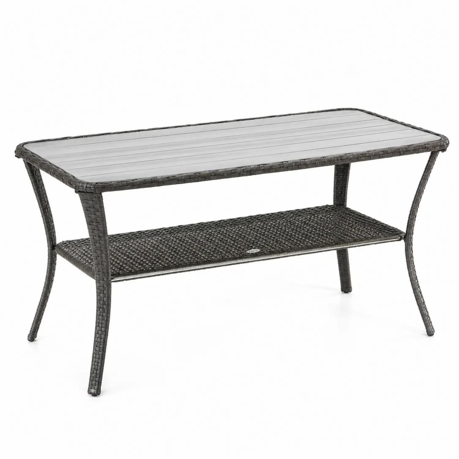 Rattan-Gartentisch mit Glasplatte Grau