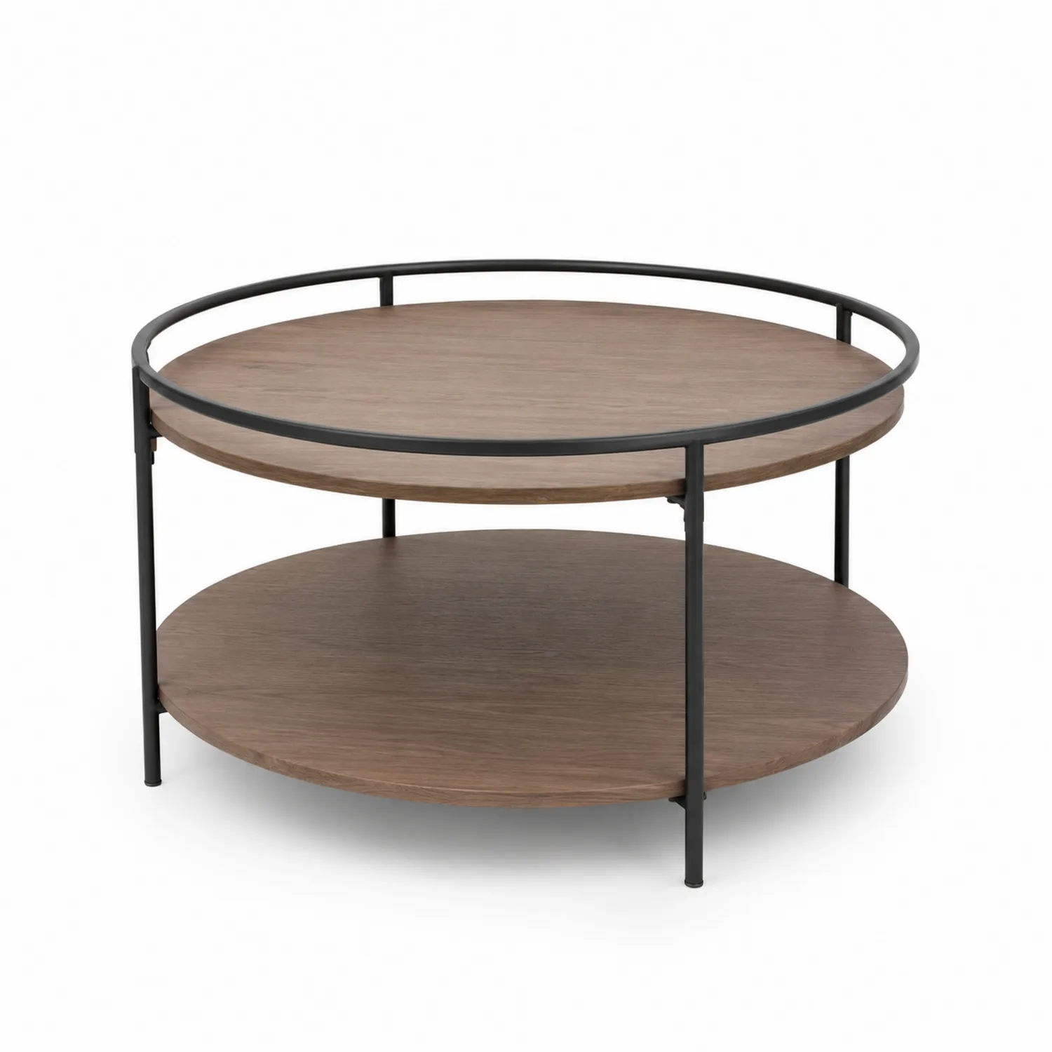 Runder Couchtisch aus MDF mit Metallrahmen, Braun/Schwarz