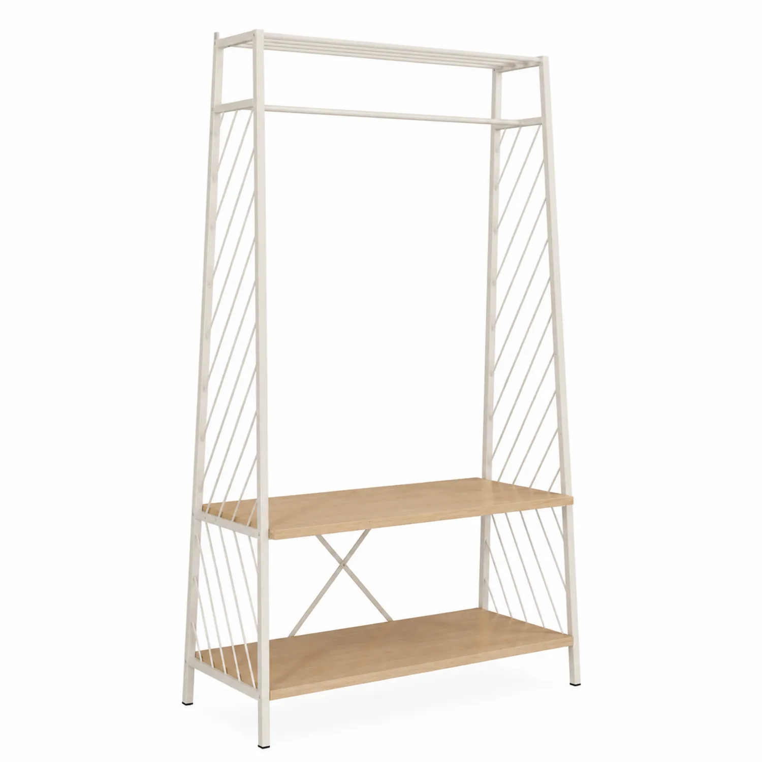 Metall Garderobenständer mit Sperrholzregalböden 80x40x160 cm Beige