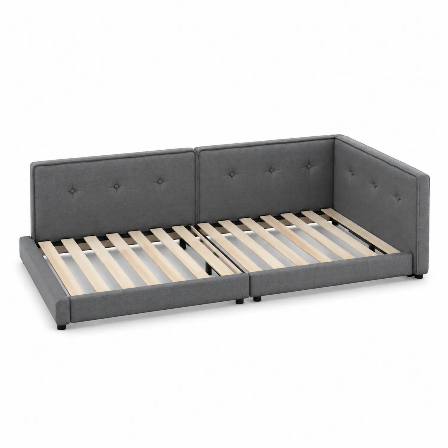 Tagesbett mit Polyester-Stoff Grau und Massivholzlatten