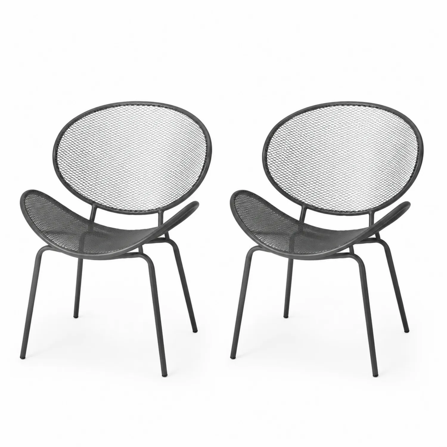2er Set Garten-Esszimmerstühle aus Metallgeflecht Mattschwarz, 85cm hoch