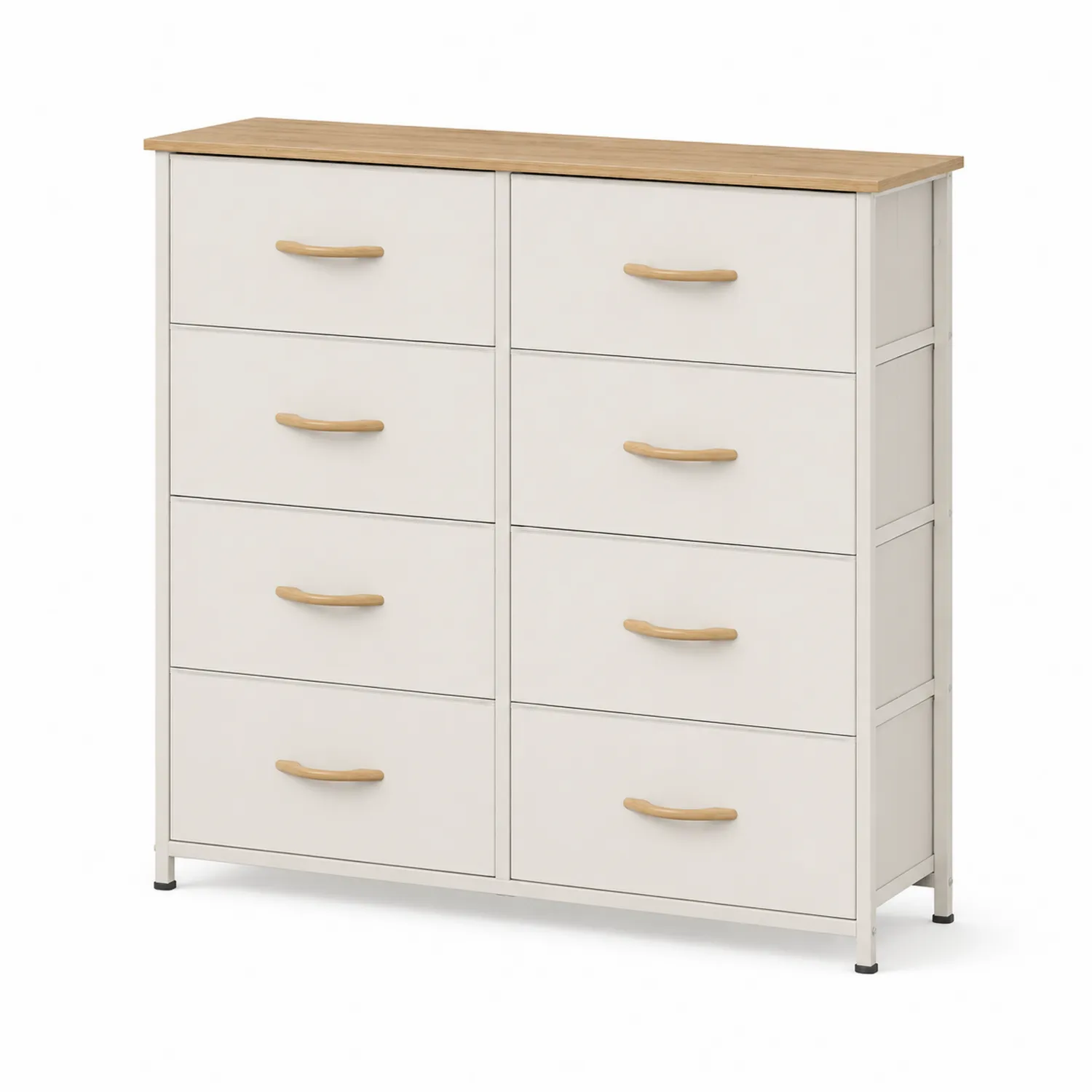 Kommode mit 8 Schubladen aus Stahl und MDF Weiß/Natur