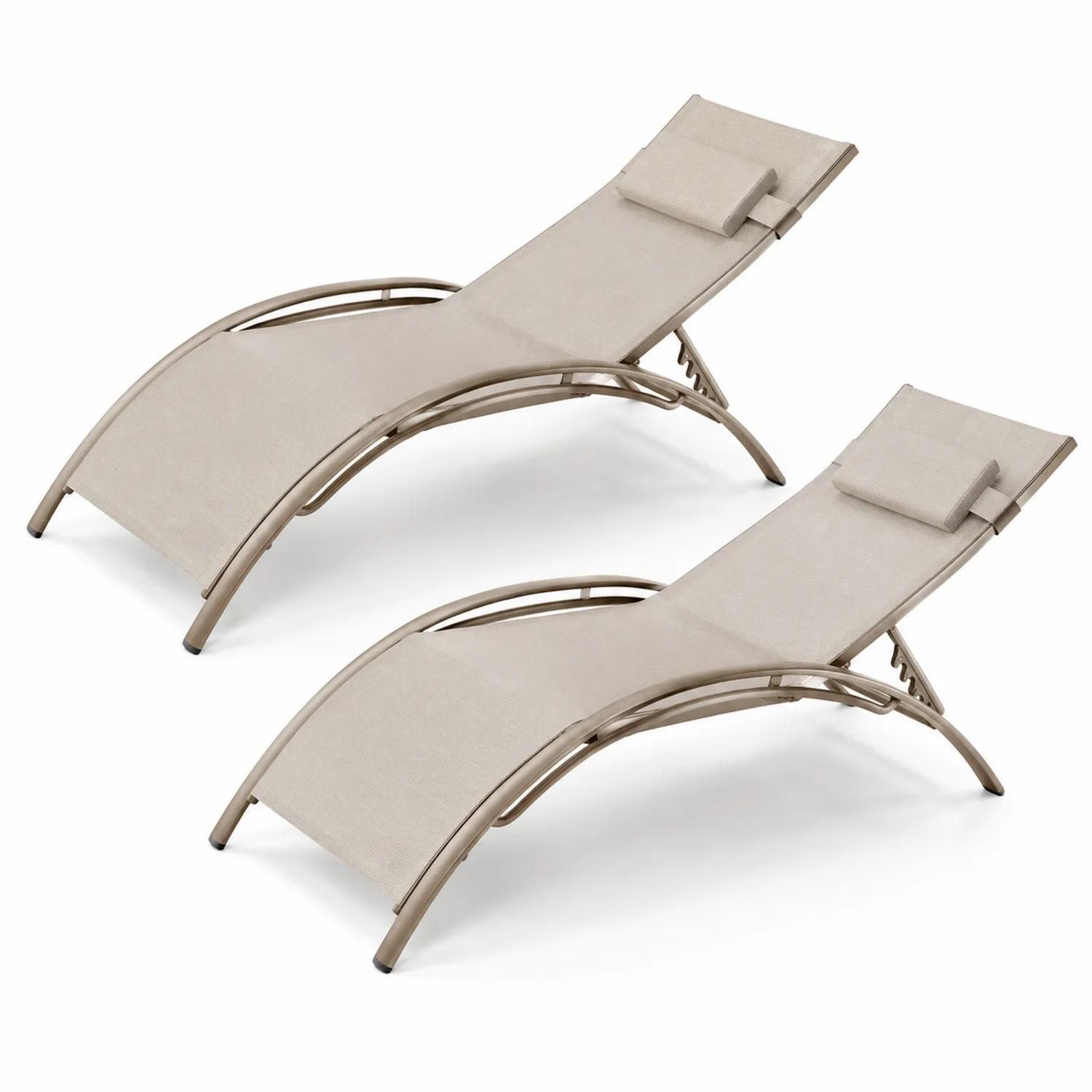 Aluminium Liegestuhl Set Stoff Beige 200cm