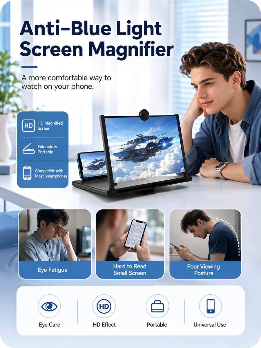 HD Large Screen Phone Magnifier | Foldable Anti-Blue Light Mobile Screen Amplifier for All Smartphones