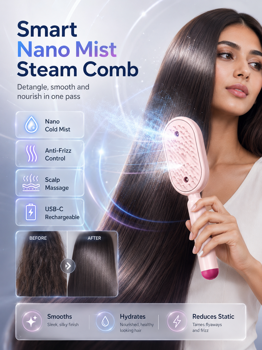 Multifunctional Steam Comb✨ Easily comb your hair while nourishing each strand, helping you look your best!