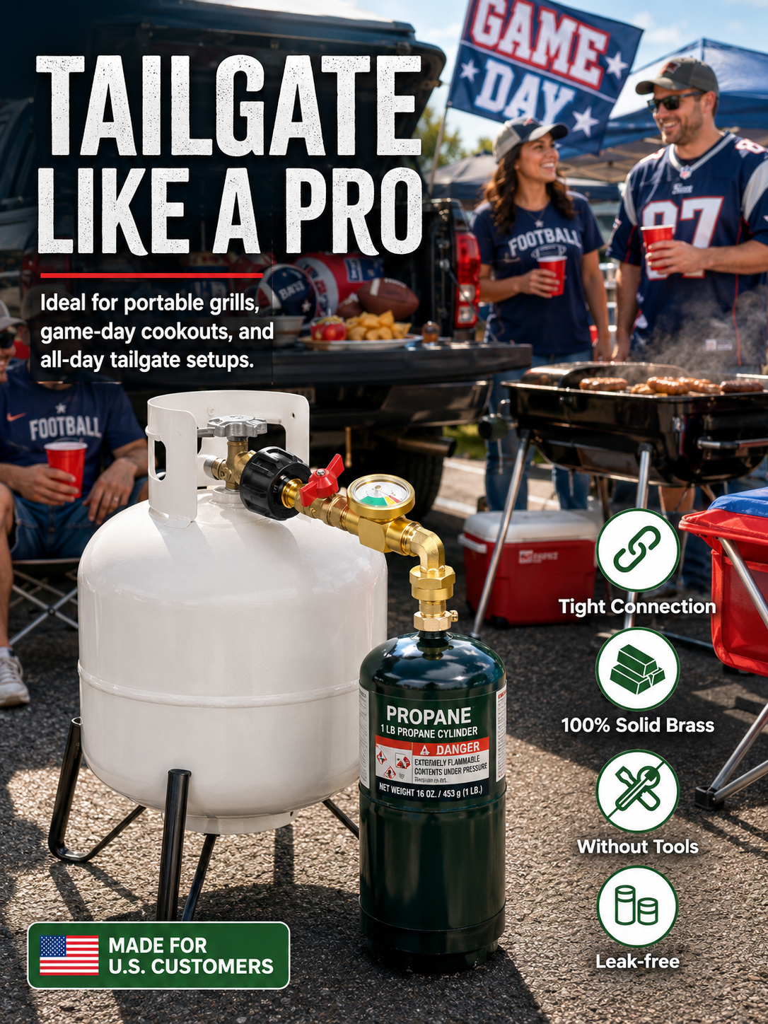 Propane Refill Adapter with Gauge and Control Valve | DOT refillable 1 lb propane cylinder adapter