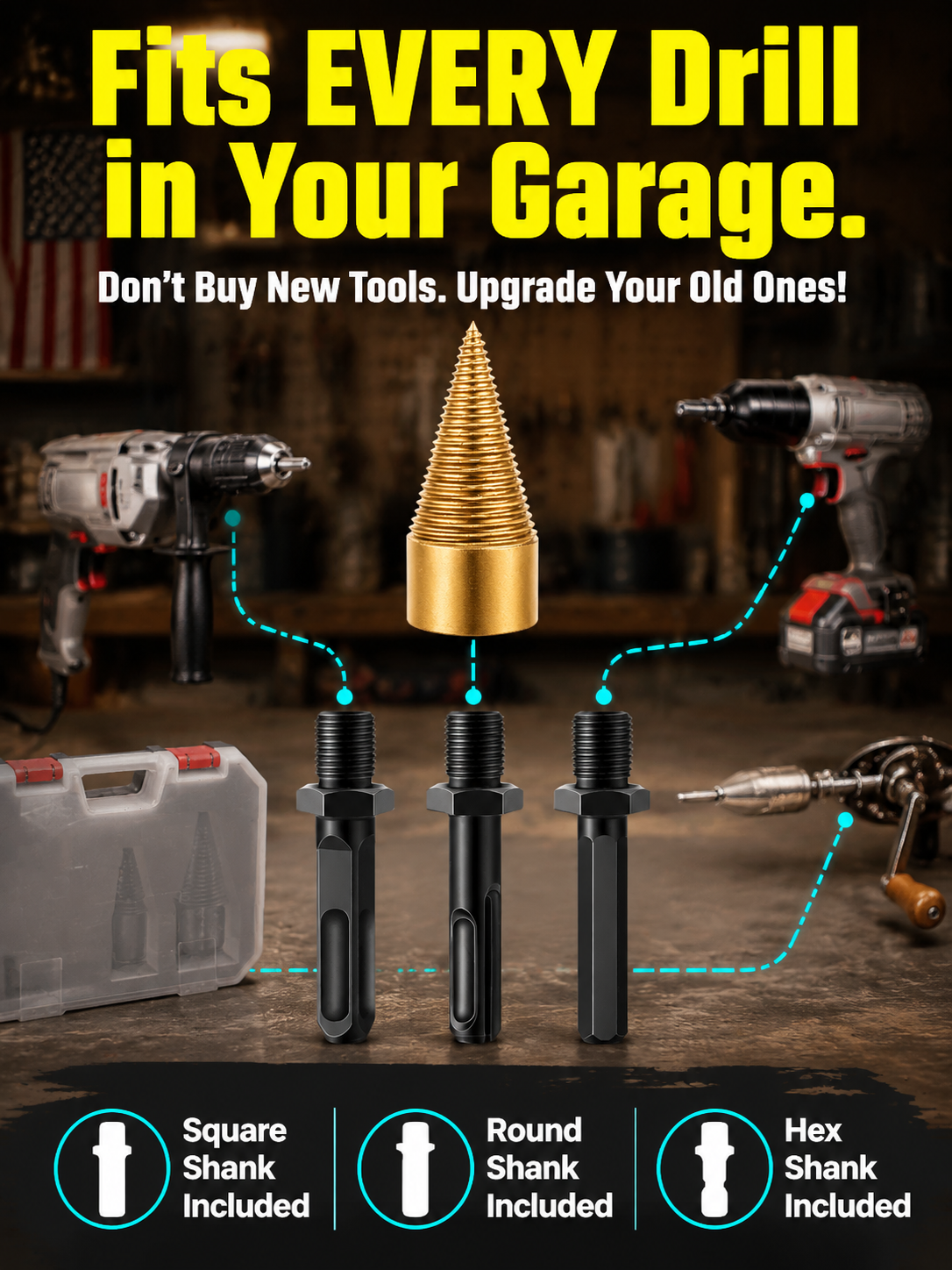 🪓 Titanium Wood Splitter | 6-Piece Drill Bit Set | Titanium Coated | Safe Axe Alternative | Protect Your Back⚡