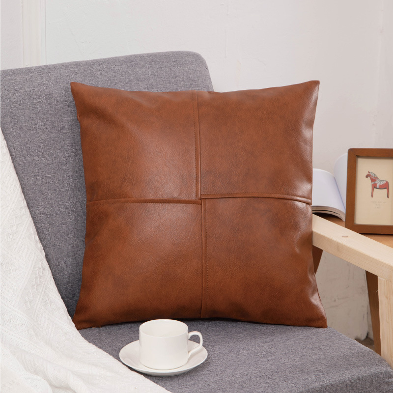 Cross-border solid color light luxury leather throw pillows, sofa cushions, backrest soft-padded throw pillowcases, retro Christmas throw pillows