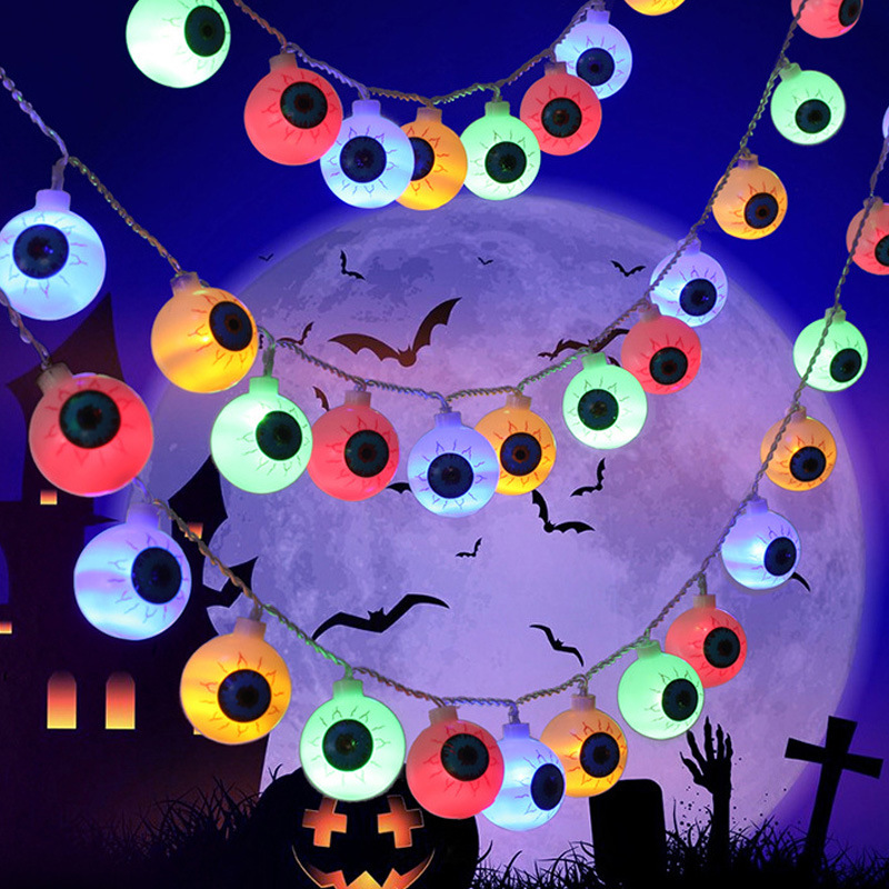 Cross-border Halloween LED eyeball string lights, Halloween horror atmosphere decoration, battery box eyeball string lights