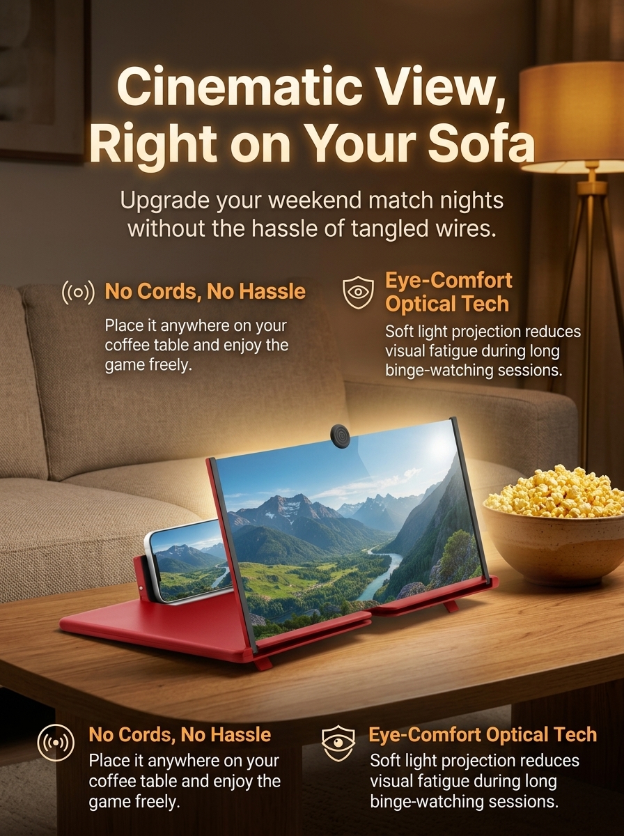 Stop squinting at tiny screens. Turn your phone into a 12" HD private cinema instantly.