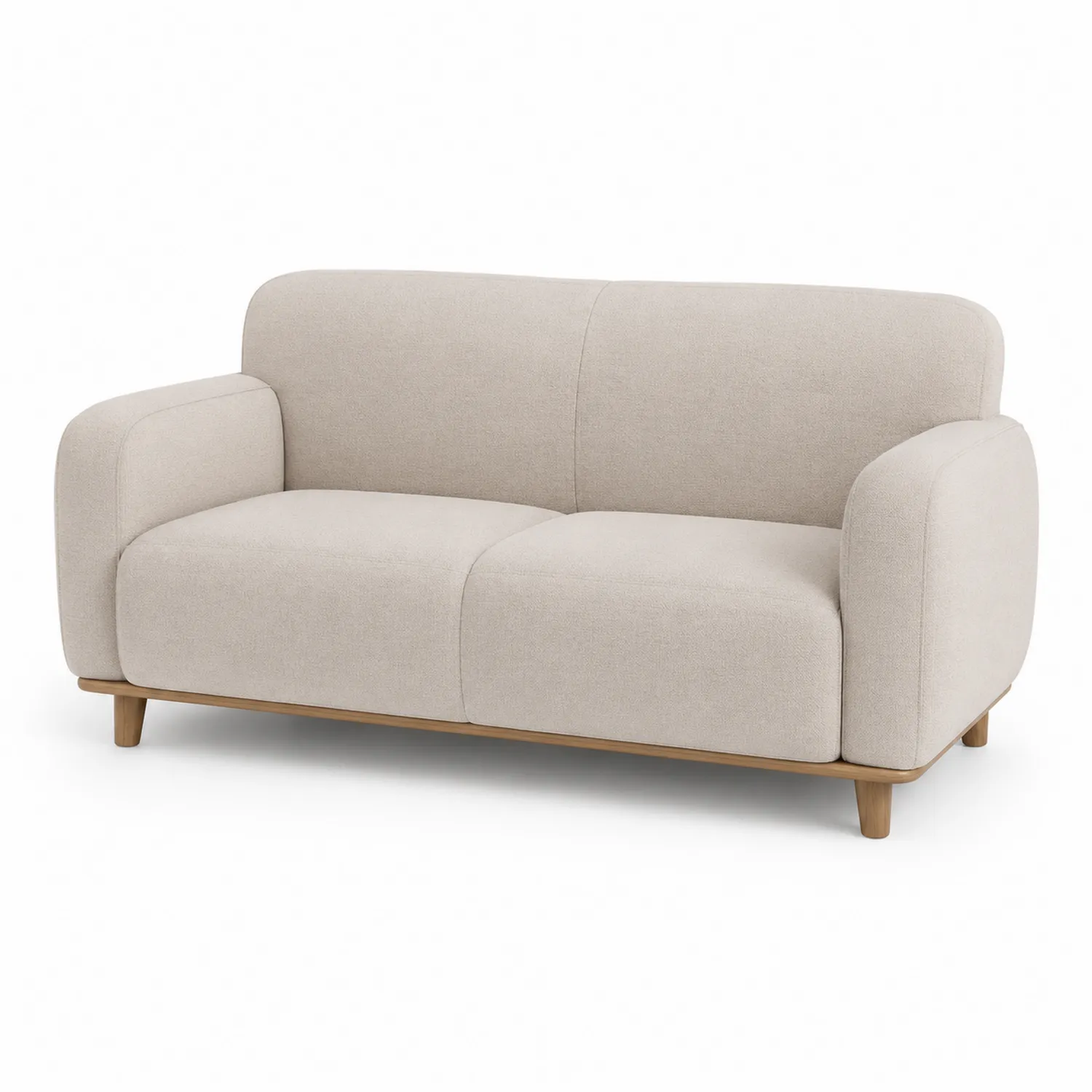 Dwuosobowa sofa z tkaniny lnianej i drewnianą ramą Jasnobeżowy 150x85x80 cm