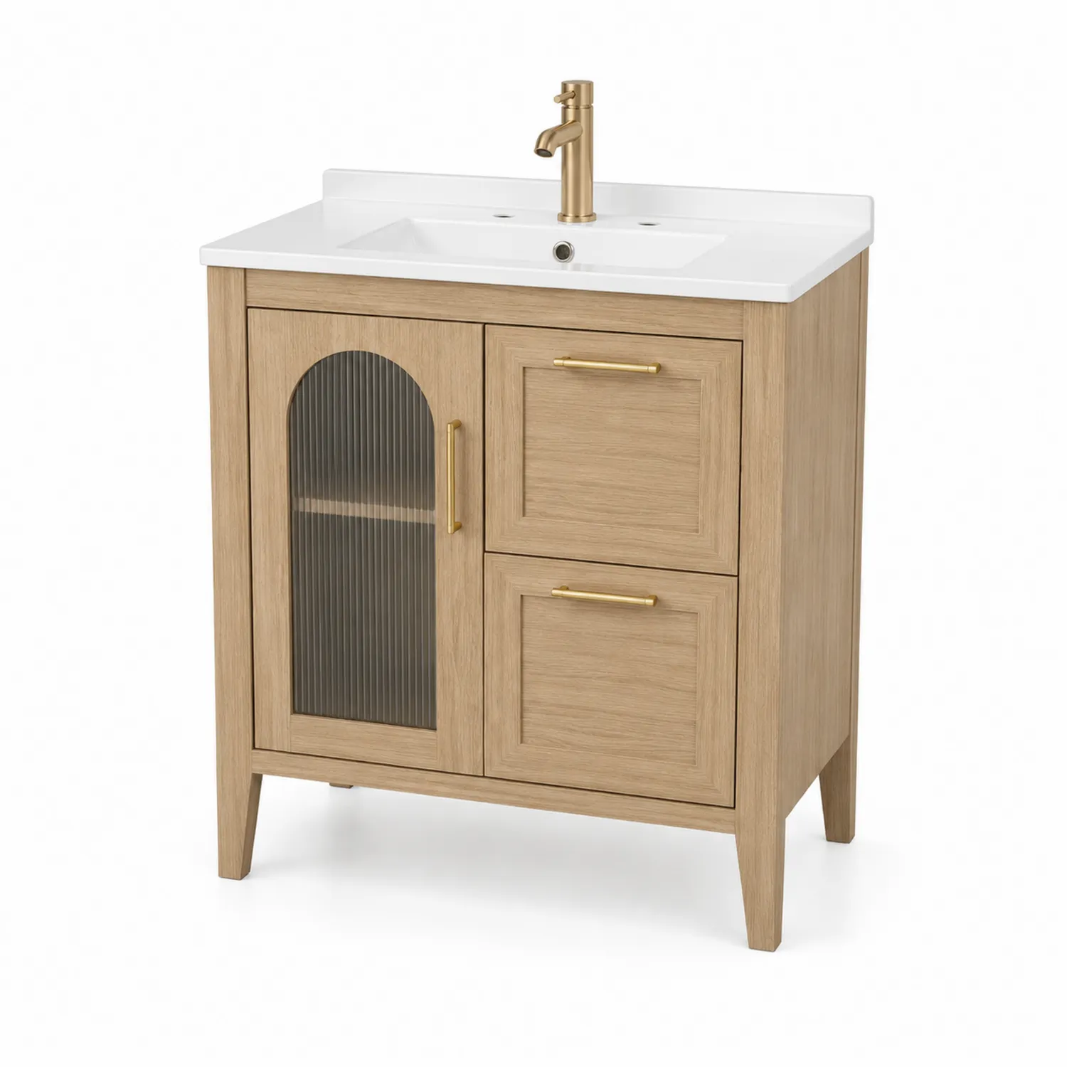 Szafka łazienkowa z umywalką ceramiczną 80cm Szkło Żebrowane