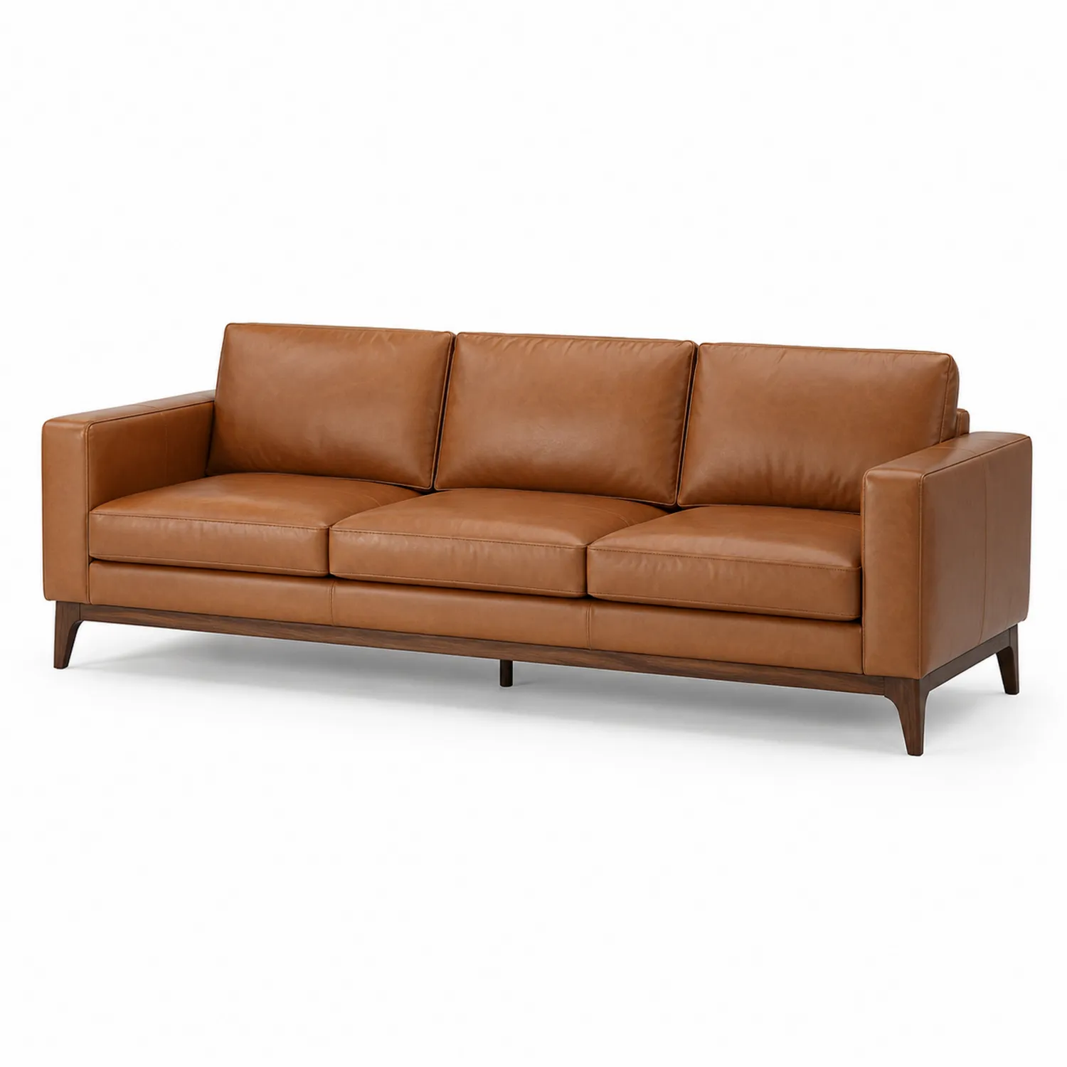 Sofa trzyosobowa ze skóry licowej brązowa