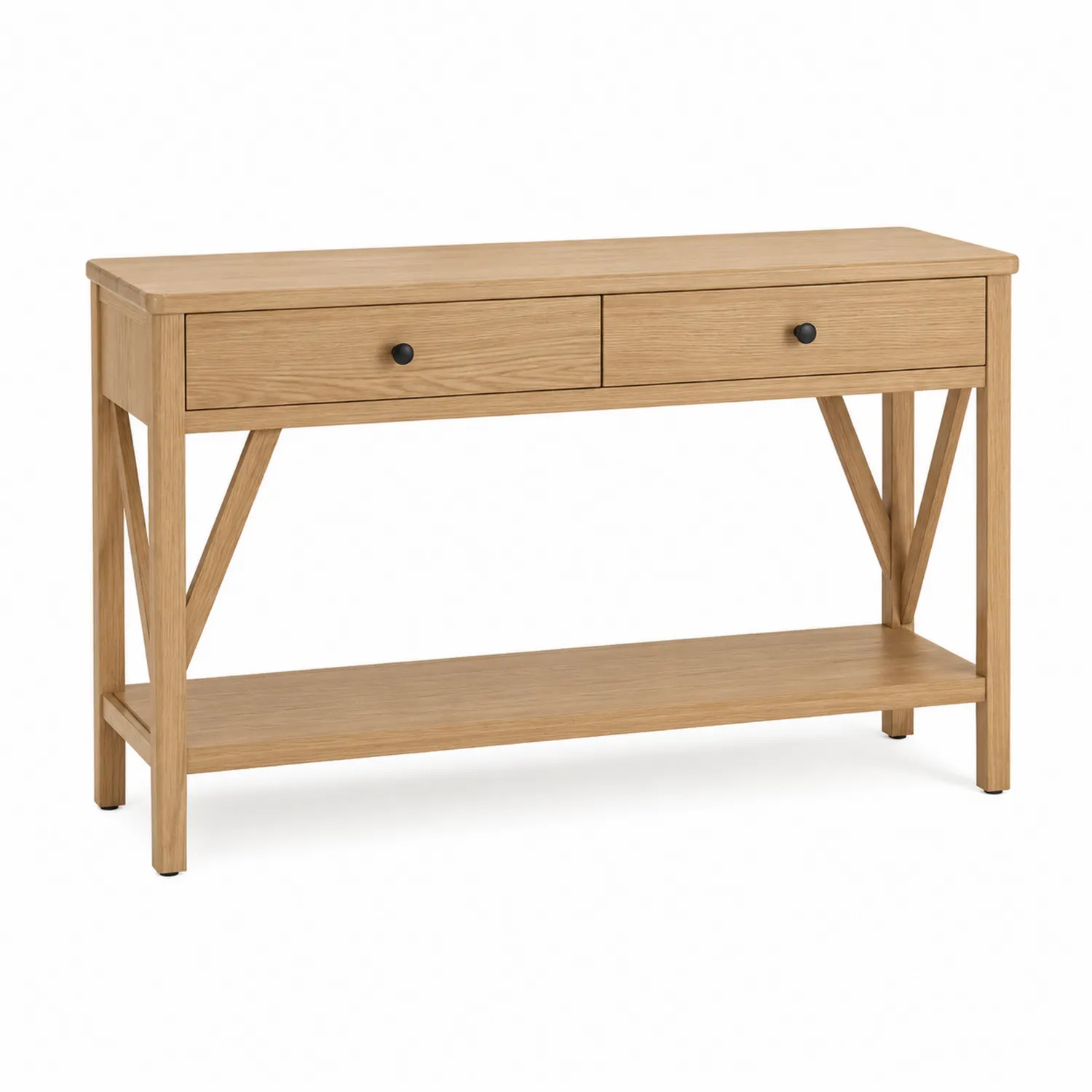 Konsola z drewna dębowego z szufladami, jasnobrązowy