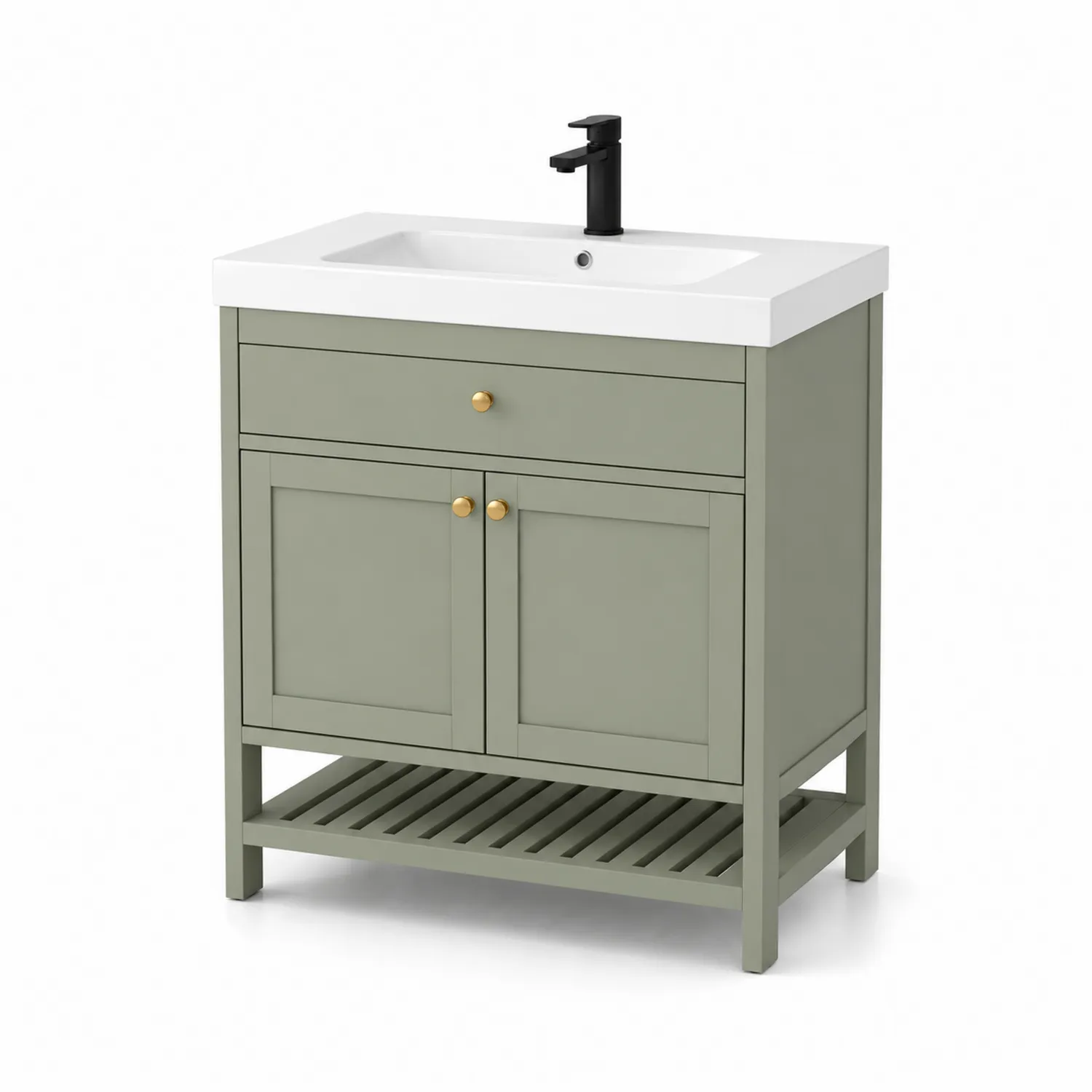 Szafka łazienkowa z umywalką ceramiczną MDF w zielonym kolorze