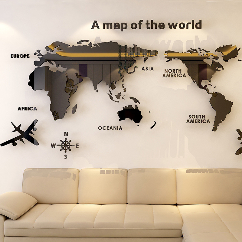 Creative Home Decor Background Wall Stickers, Acrylic 3D Stereoscopic Wall Stickers, Living Room TV Background M70 - Map