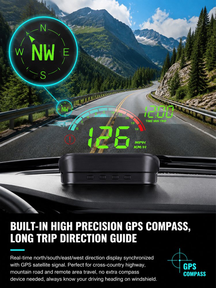 Smart AI HUD Display 🚗 | Fighter Jet Tech |Safe Night Vision👁️ | BUILT-IN HIGH PRECISION GPS COMPASS🧭