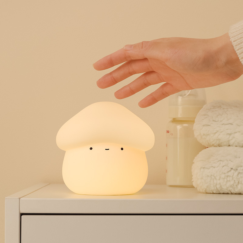 New Mushroom Night Light, Cute Sleep Companion Timer Silicone Patting Lamp, Bedside USB Rechargeable Ambient Light Gift