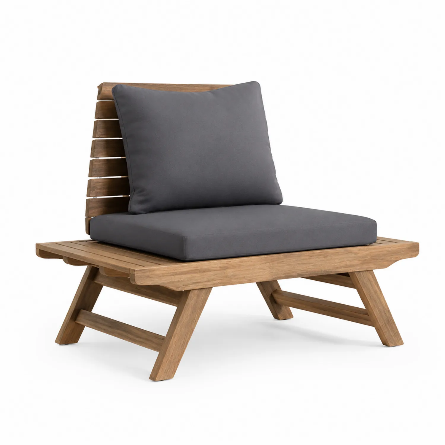 Teakholz Outdoor-Sessel mit Polyesterkissen Dunkelgrau