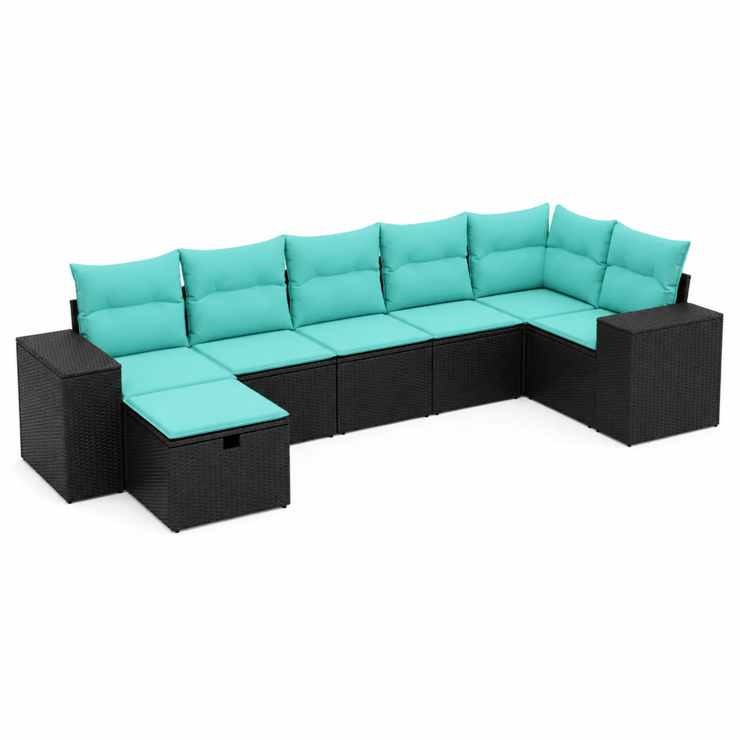 Ecksofa-Set im Garten aus Polyrattan mit Türkisen Kissen, 6-teilig