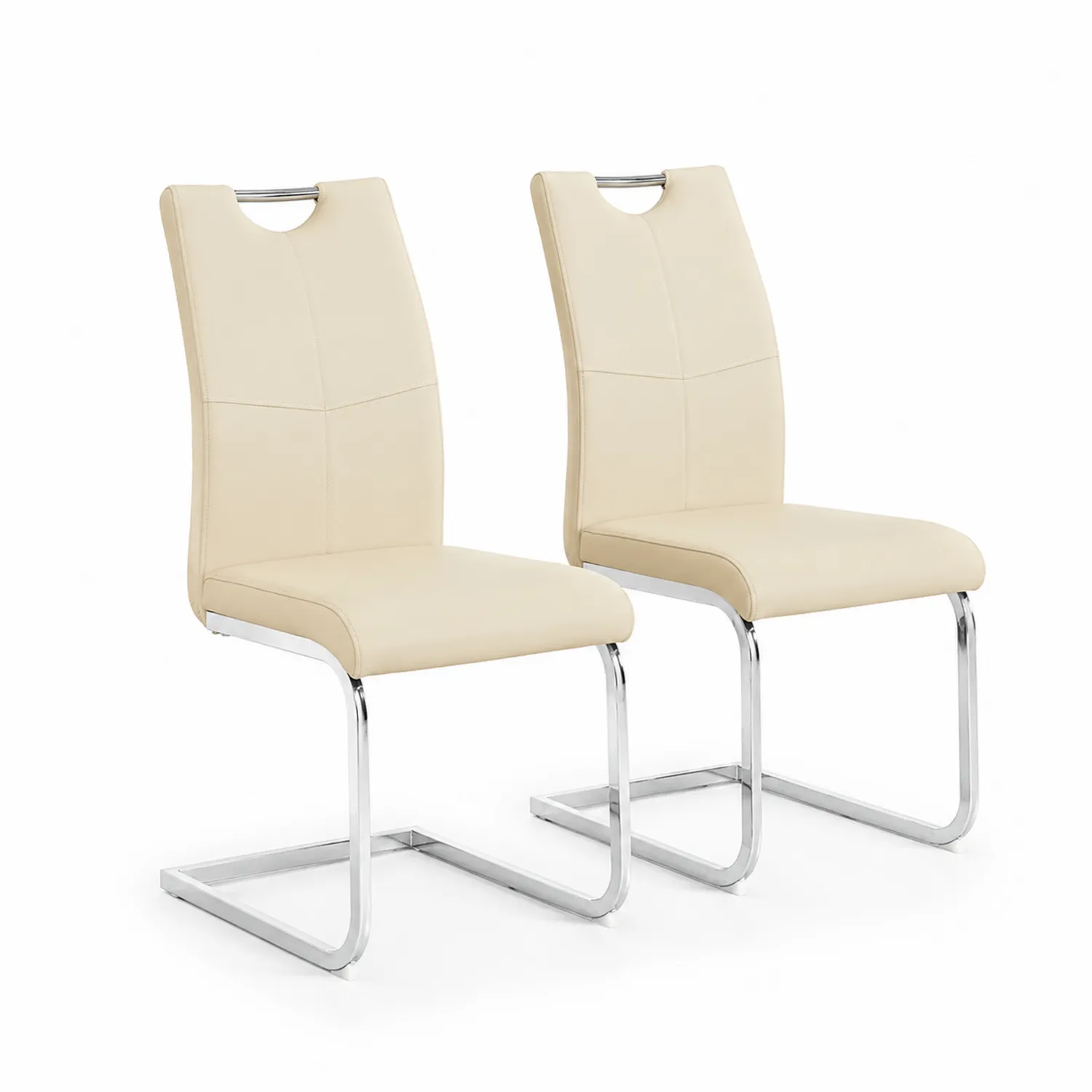 2er Set Esszimmerstühle Kunstleder Beige mit Chromgestell