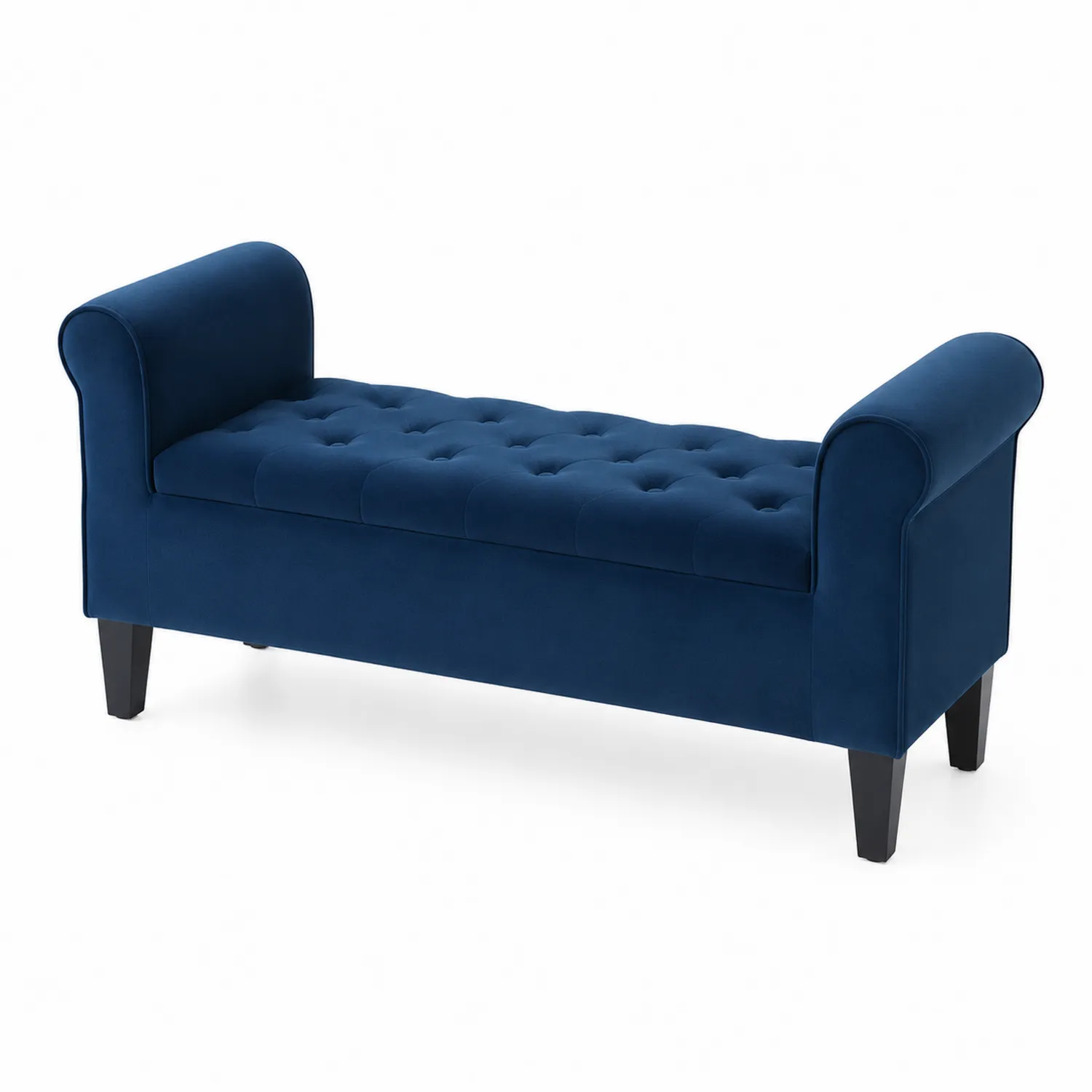 Velours Aufbewahrungsbank Blau mit Armlehnen 120cm
