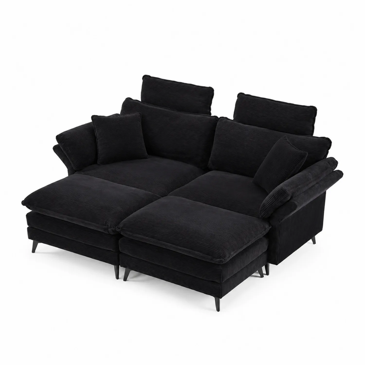 Schwarzes Ecksofa aus Cordstoff mit Kissen