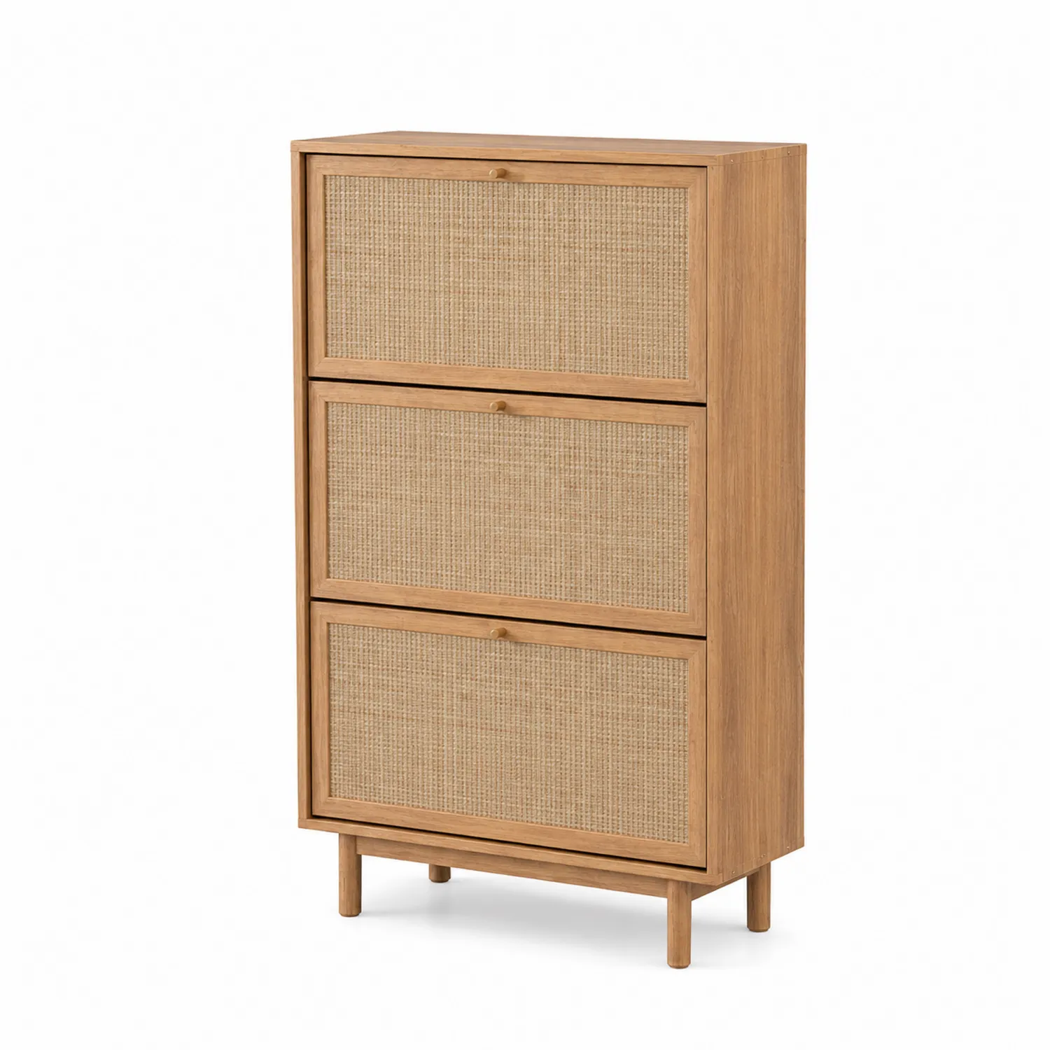 Schuhschrank aus Eiche mit Rattanfronten und 3 Klappen