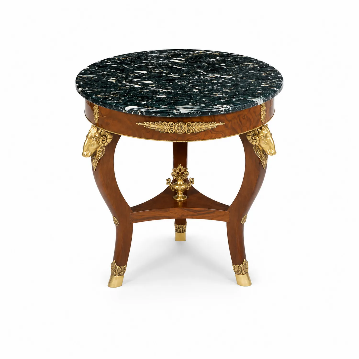 Runder Marmortisch mit Holz- und Metallverzierungen Schwarz/Gold 60 cm