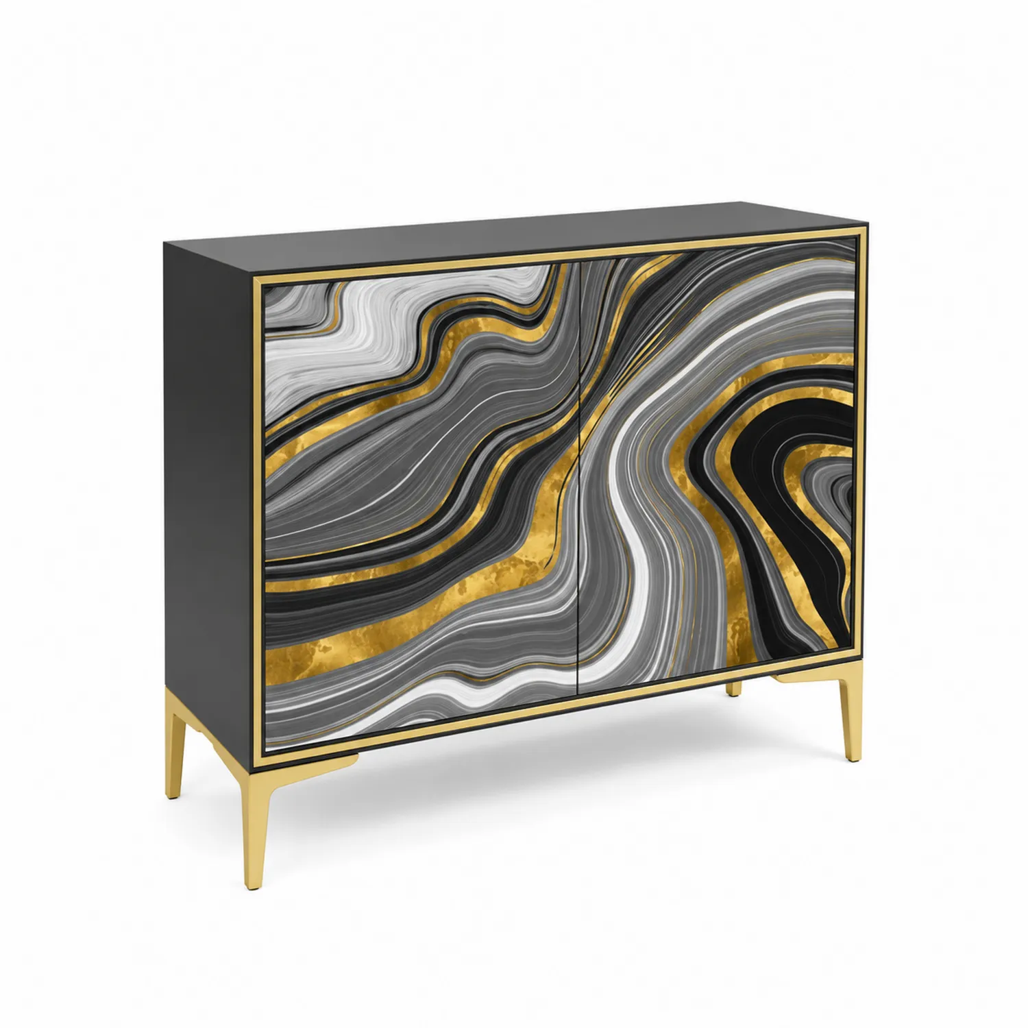 MDF Sideboard rechteckig Schwarz/Gold