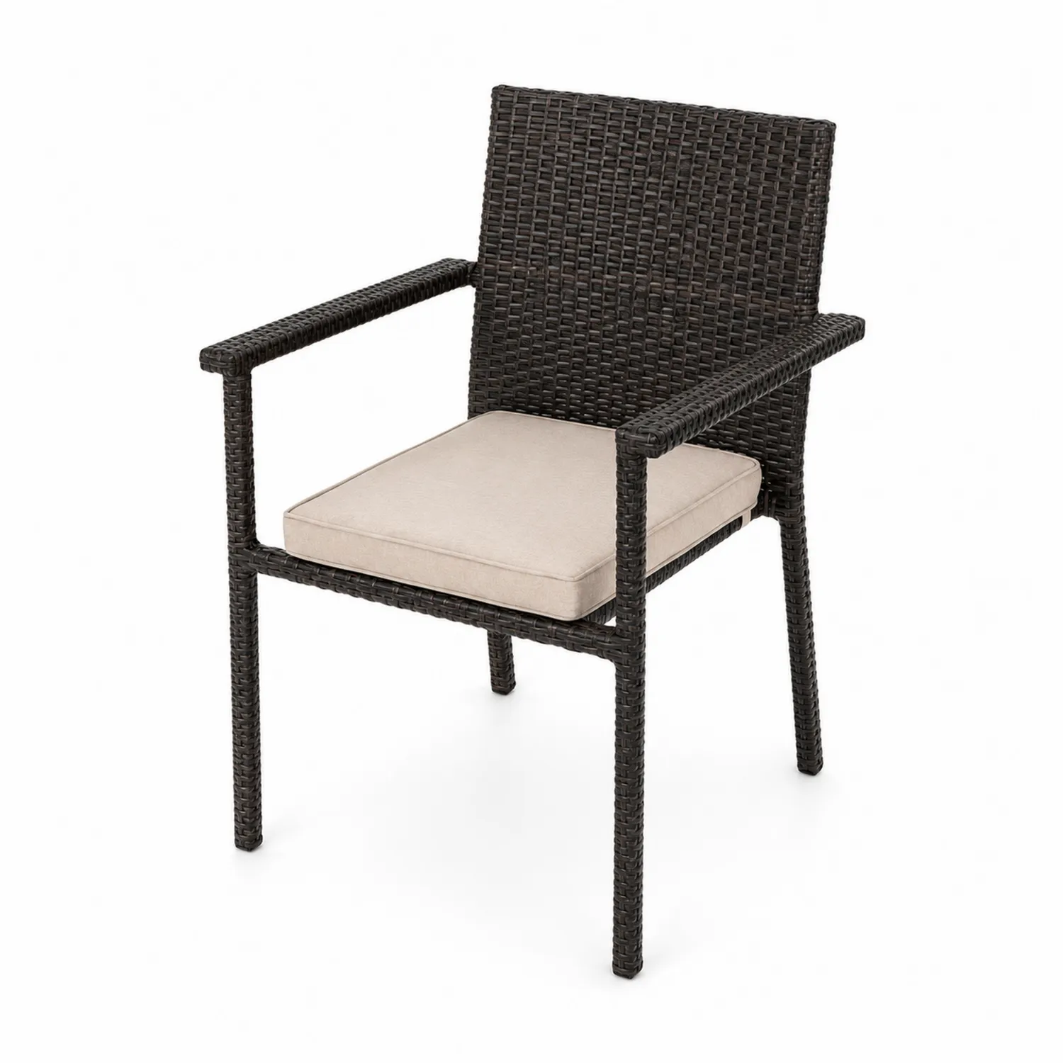 Gartenstuhl aus Polyrattan mit Kissen Dunkelbraun/Beige