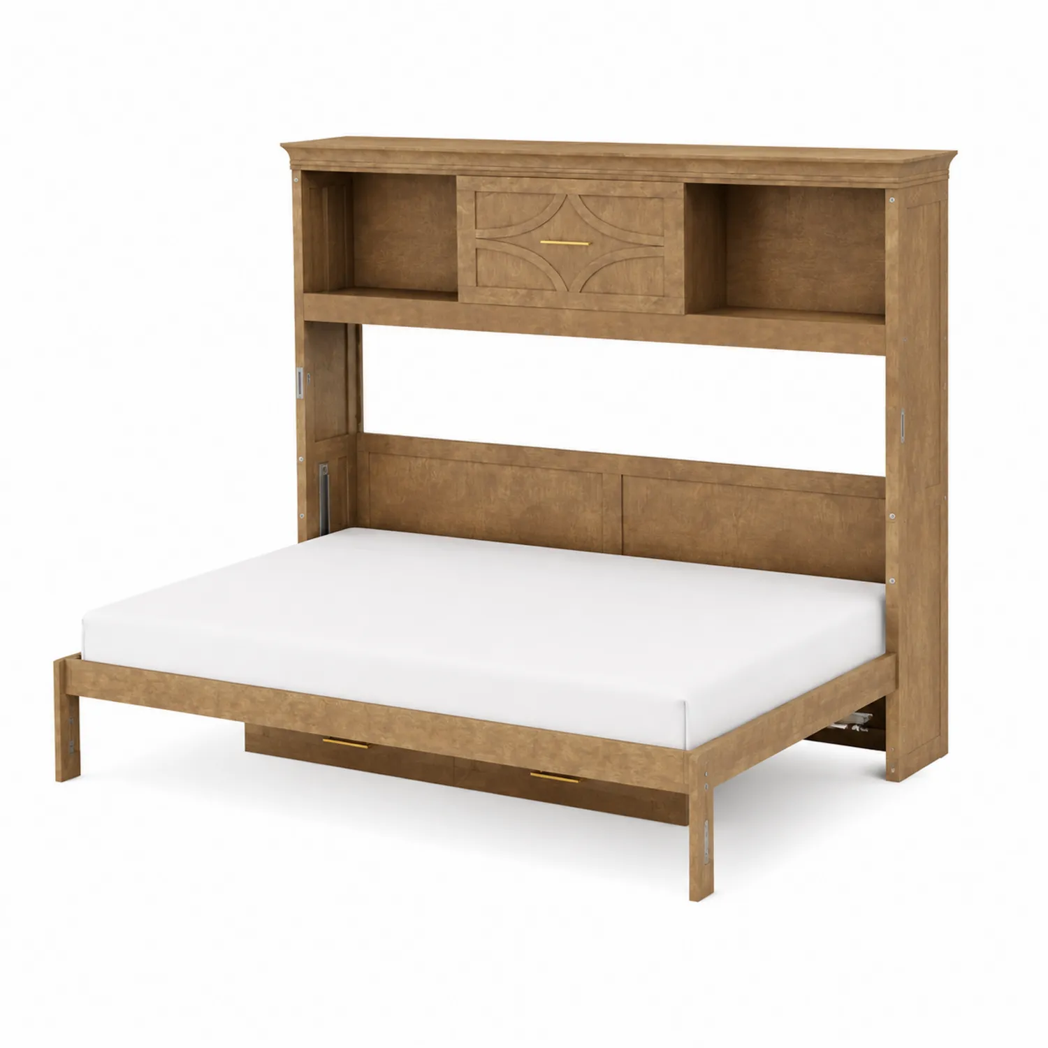 Wandbett aus Holz mit Regalkopfteil 200x140cm in Braun
