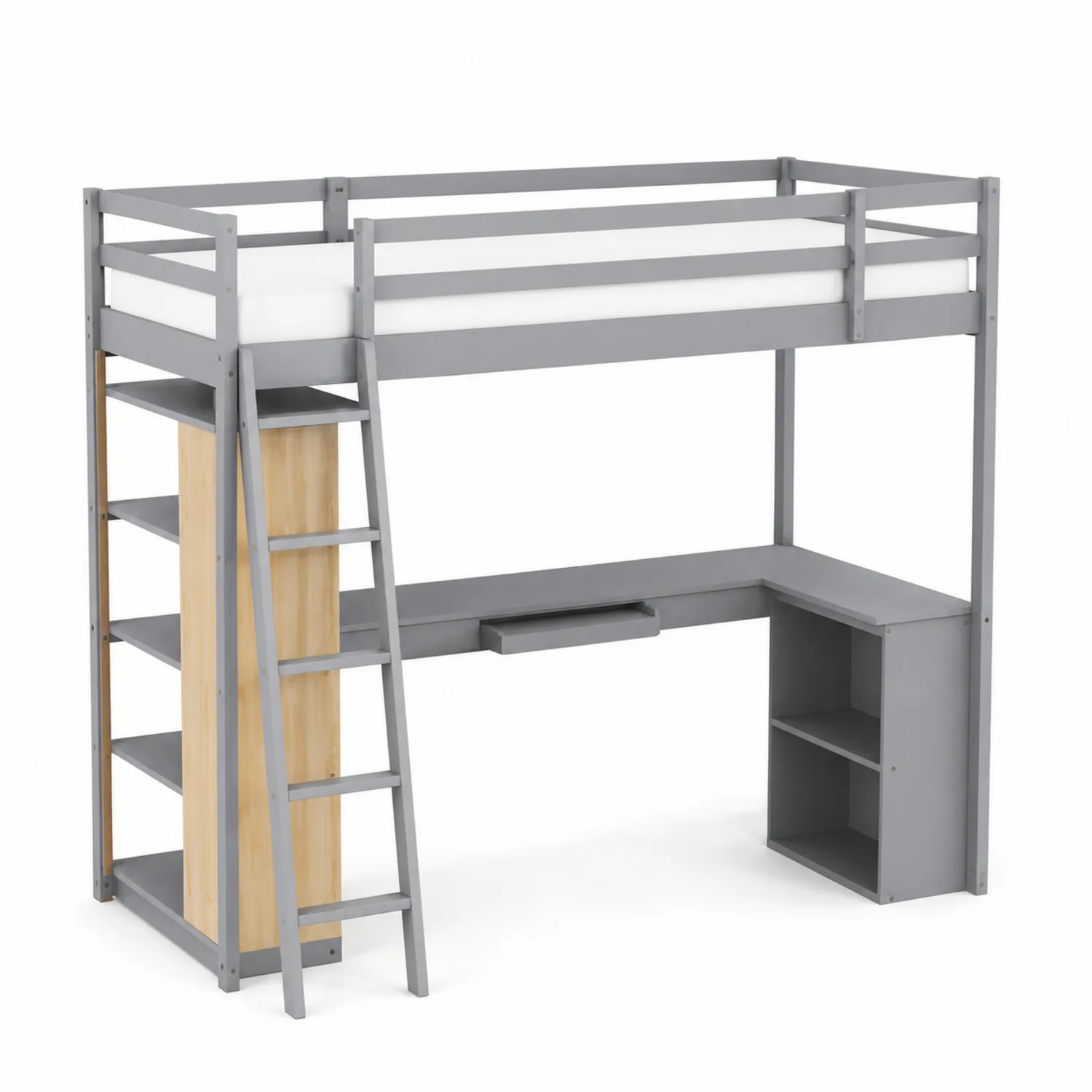 Metallhochstbett mit Stauraum und Schreibtisch 200x90 cm Grau