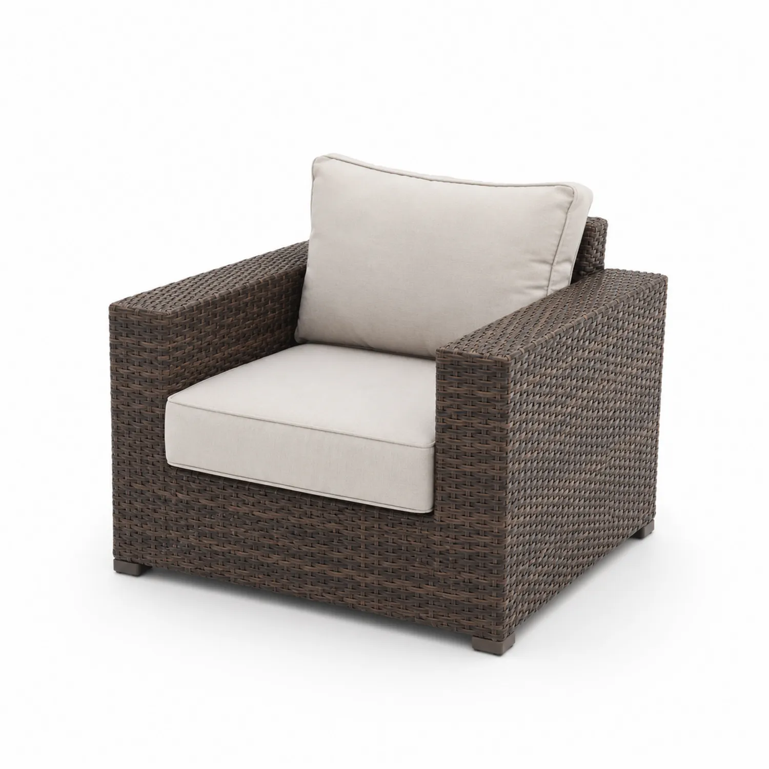 Outdoor-Clubstuhl aus PE-Rattan mit Kissen Braun/Beige
