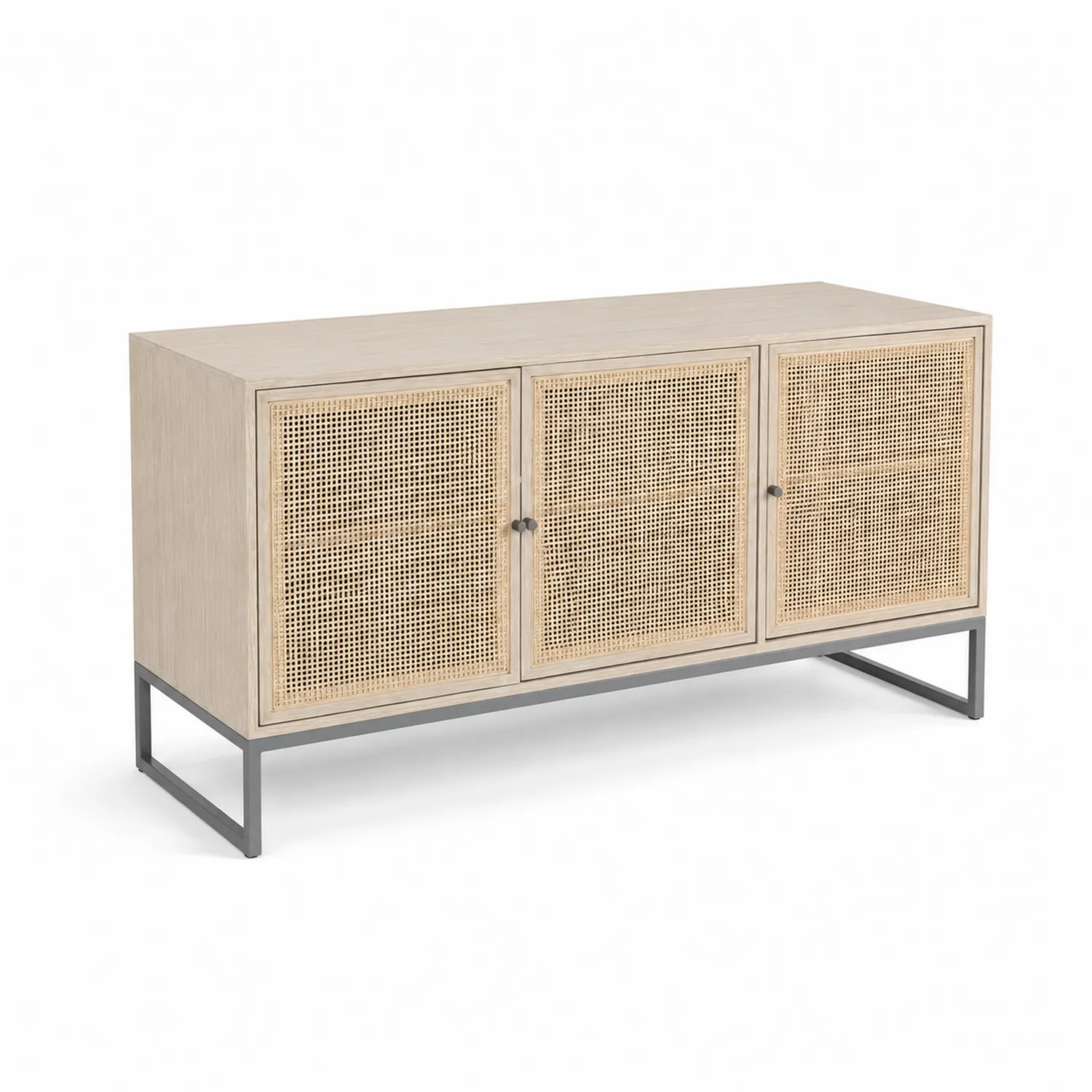 Sideboard aus Eichenholz mit Rattanfronten und Stahlrahmen, 150 cm
