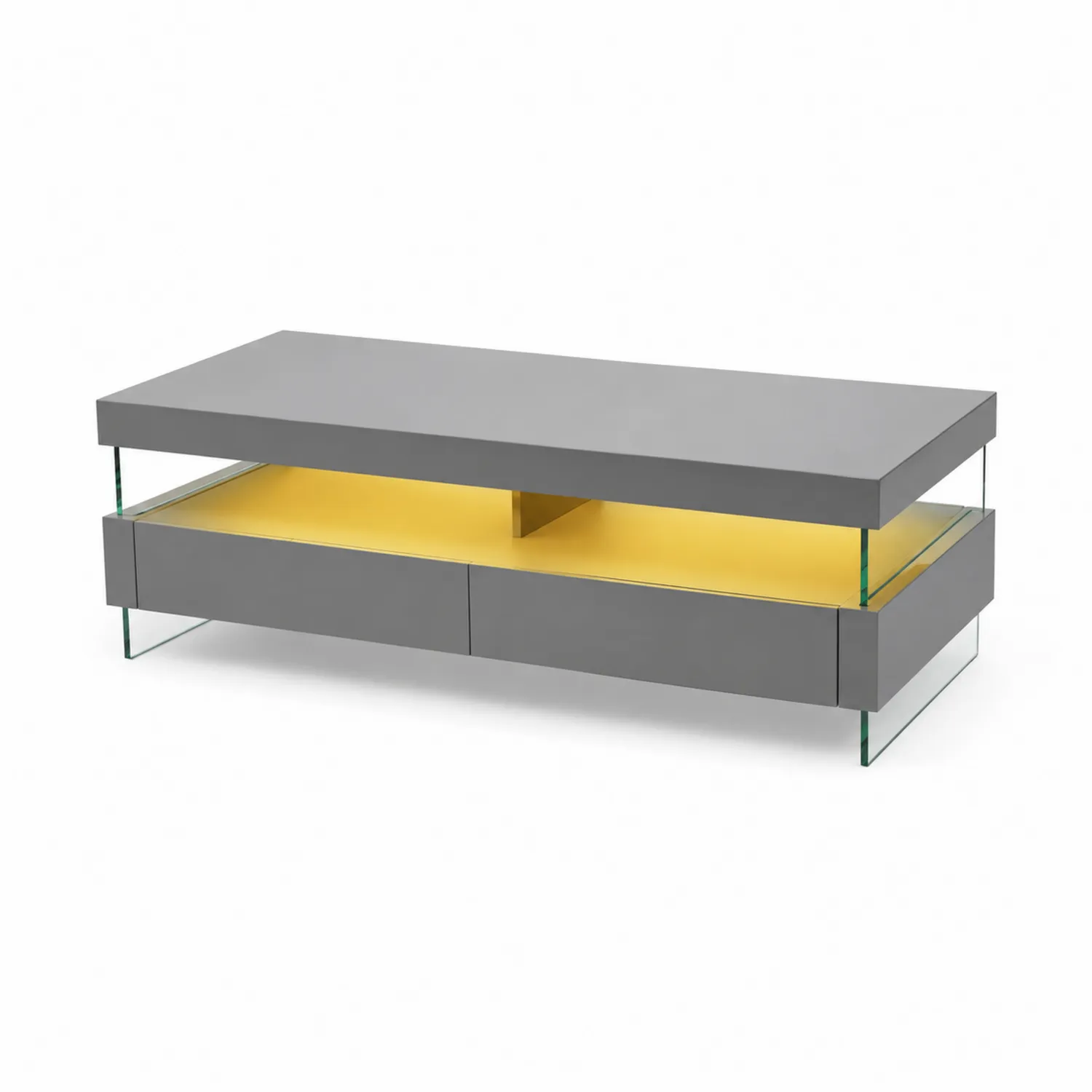 Rechteckiger Couchtisch aus gehärtetem Glas und MDF in Grau
