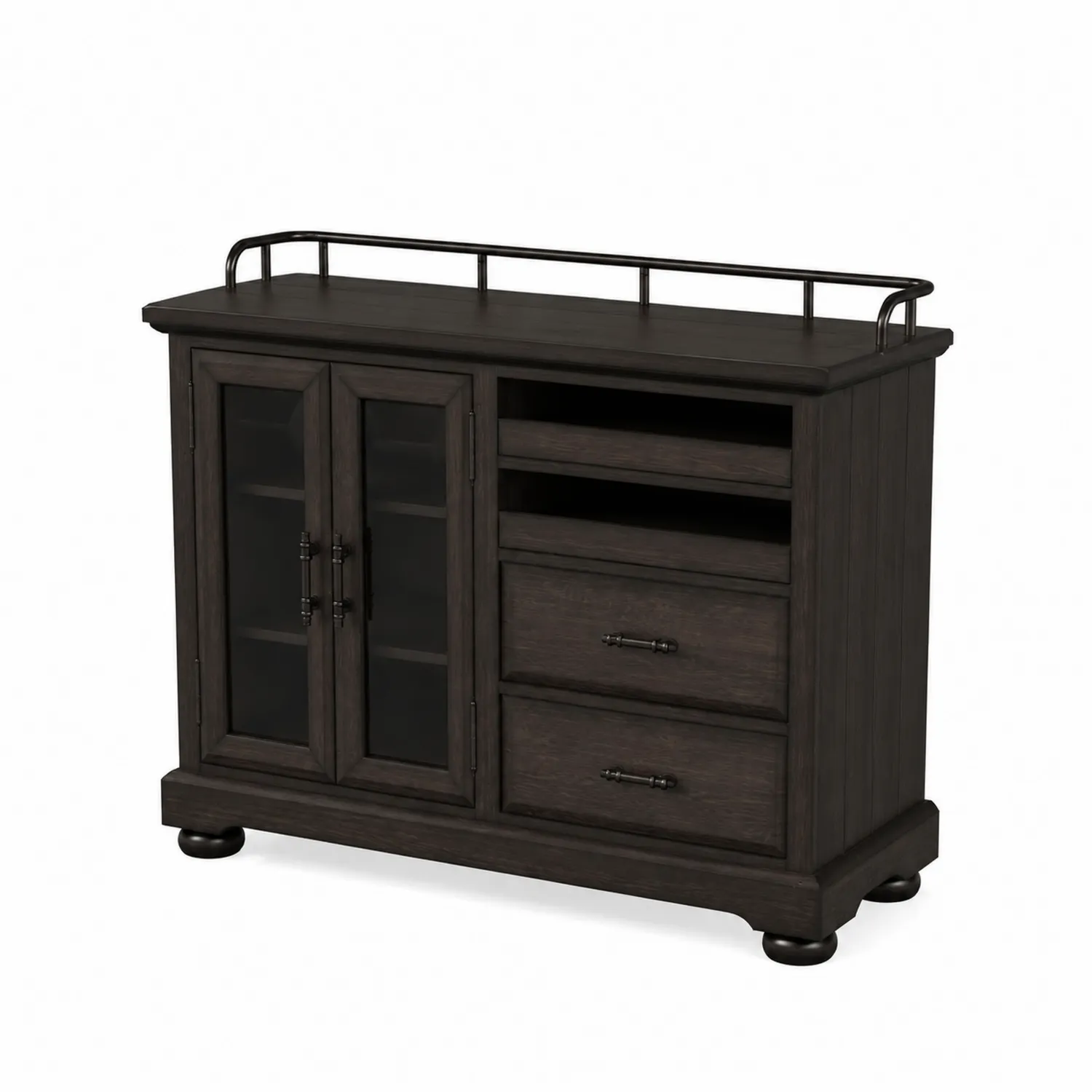 Buffetschrank aus Holz mit gehärtetem Glas in Dunkelbraun