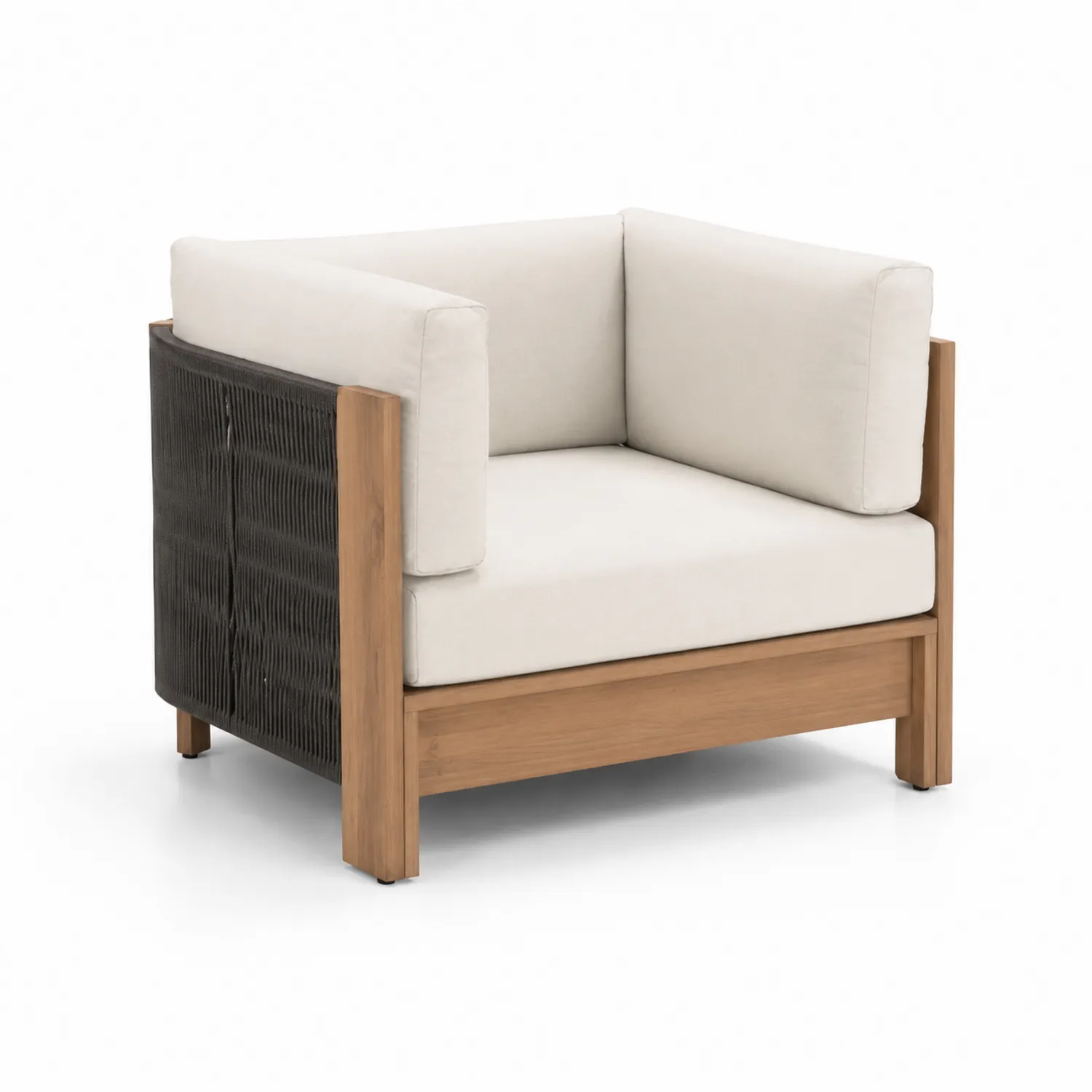 Gartensessel aus Teakholz mit Polyesterpolsterung, Creme/Schwarz