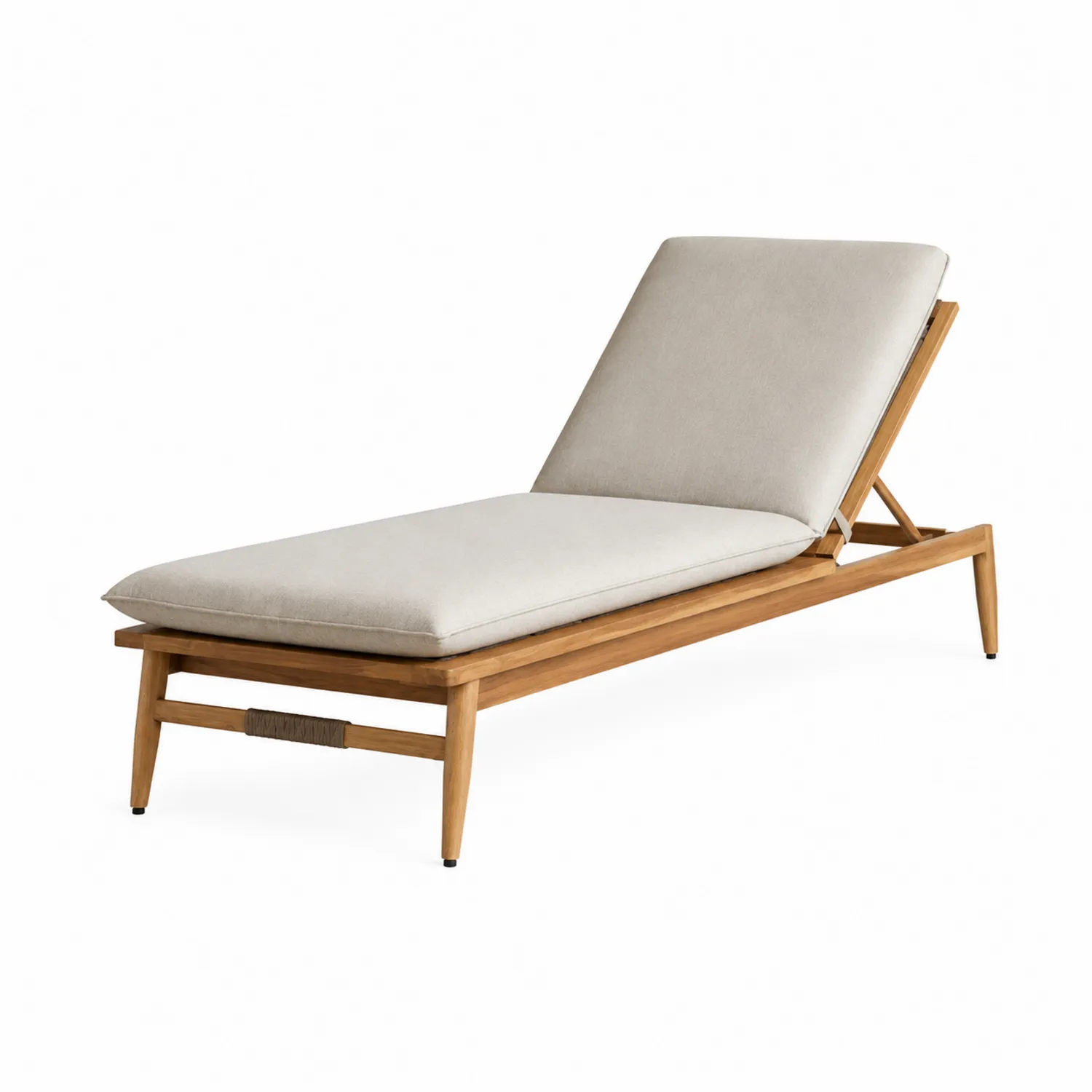 Outdoor-Liegestuhl aus Teakholz mit Polyesterkissen, Beige