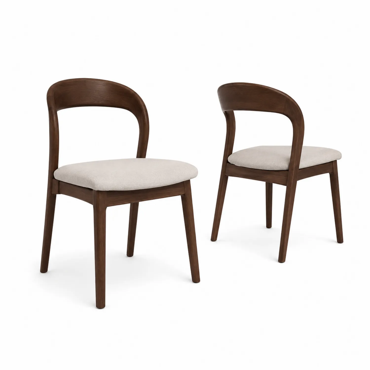 Esszimmerstuhl-Set 2er aus Holz mit Stoffbezug, Braun/Beige