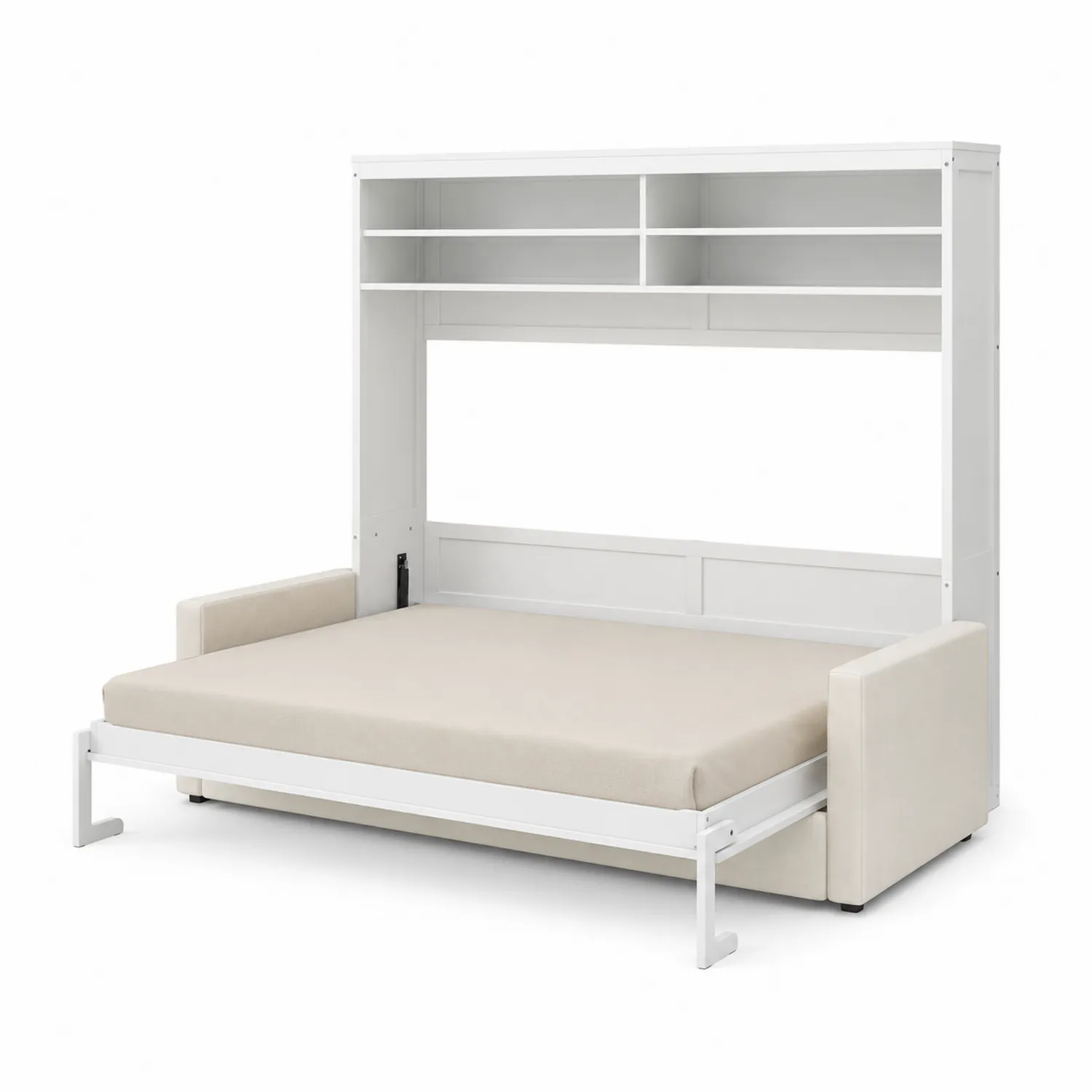Holzklappbett mit Regal und Sofa Weiß 200x160 cm