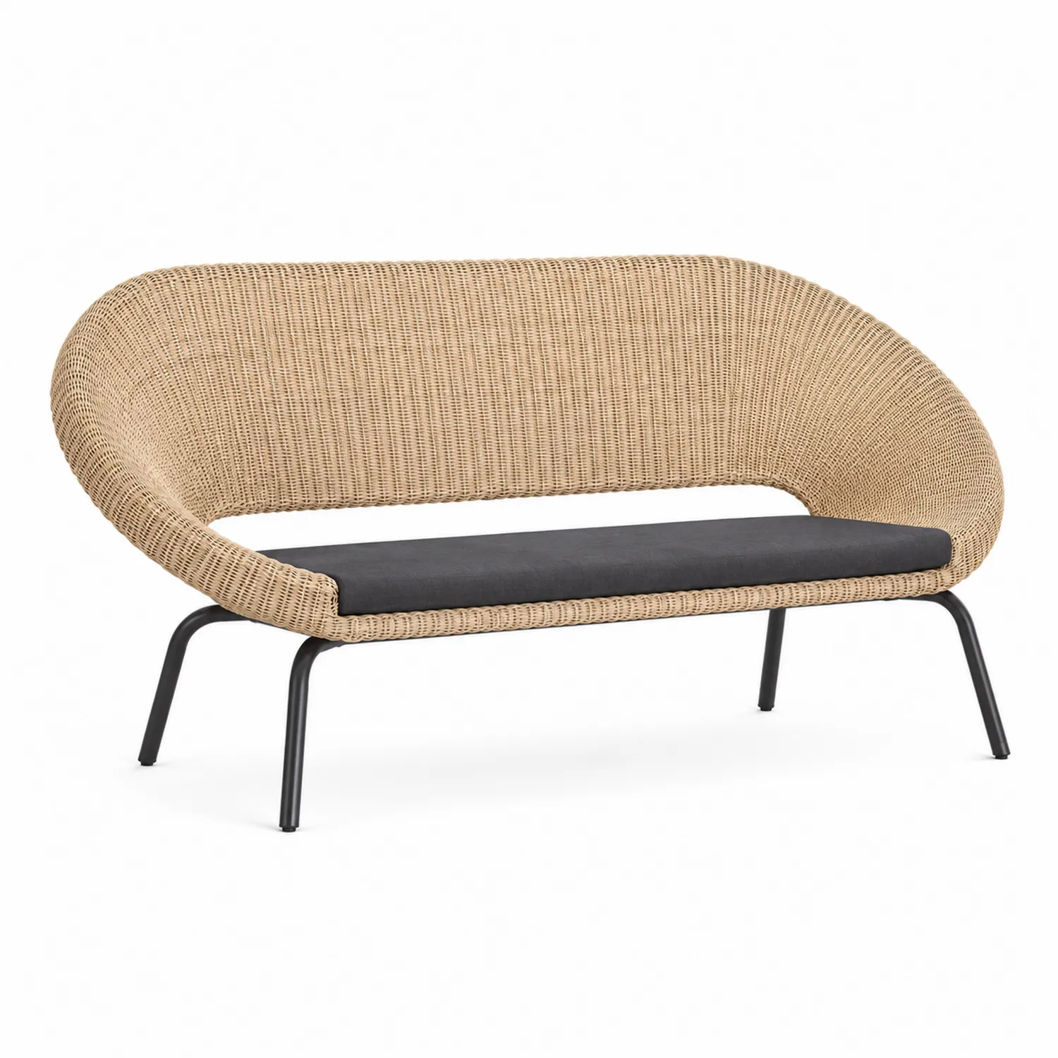 Gartensofa 2-Sitzer Polyethylengeflecht Stahlrahmen Beige/Schwarz 140cm