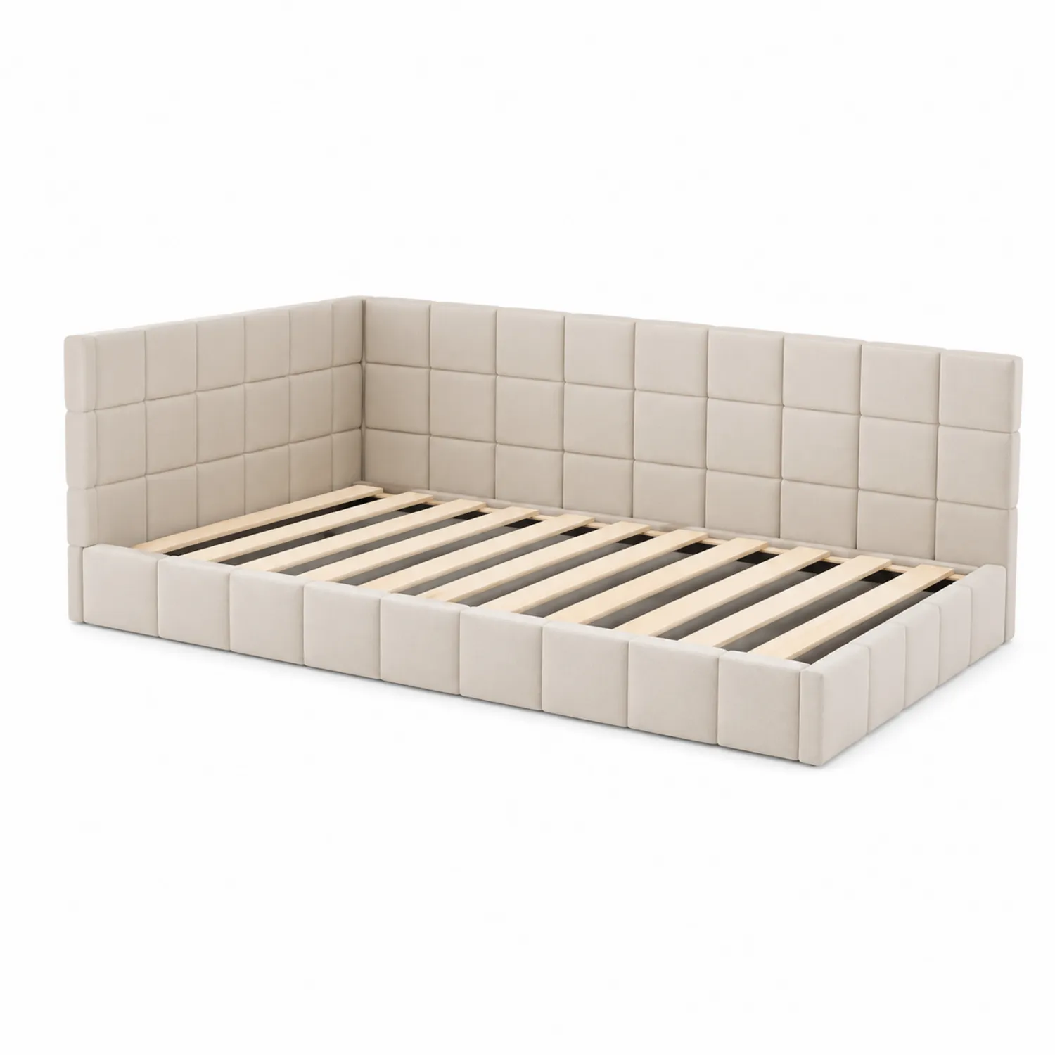 Eckbett Polsterbett aus Holz und Stoff 200x90 cm Beige